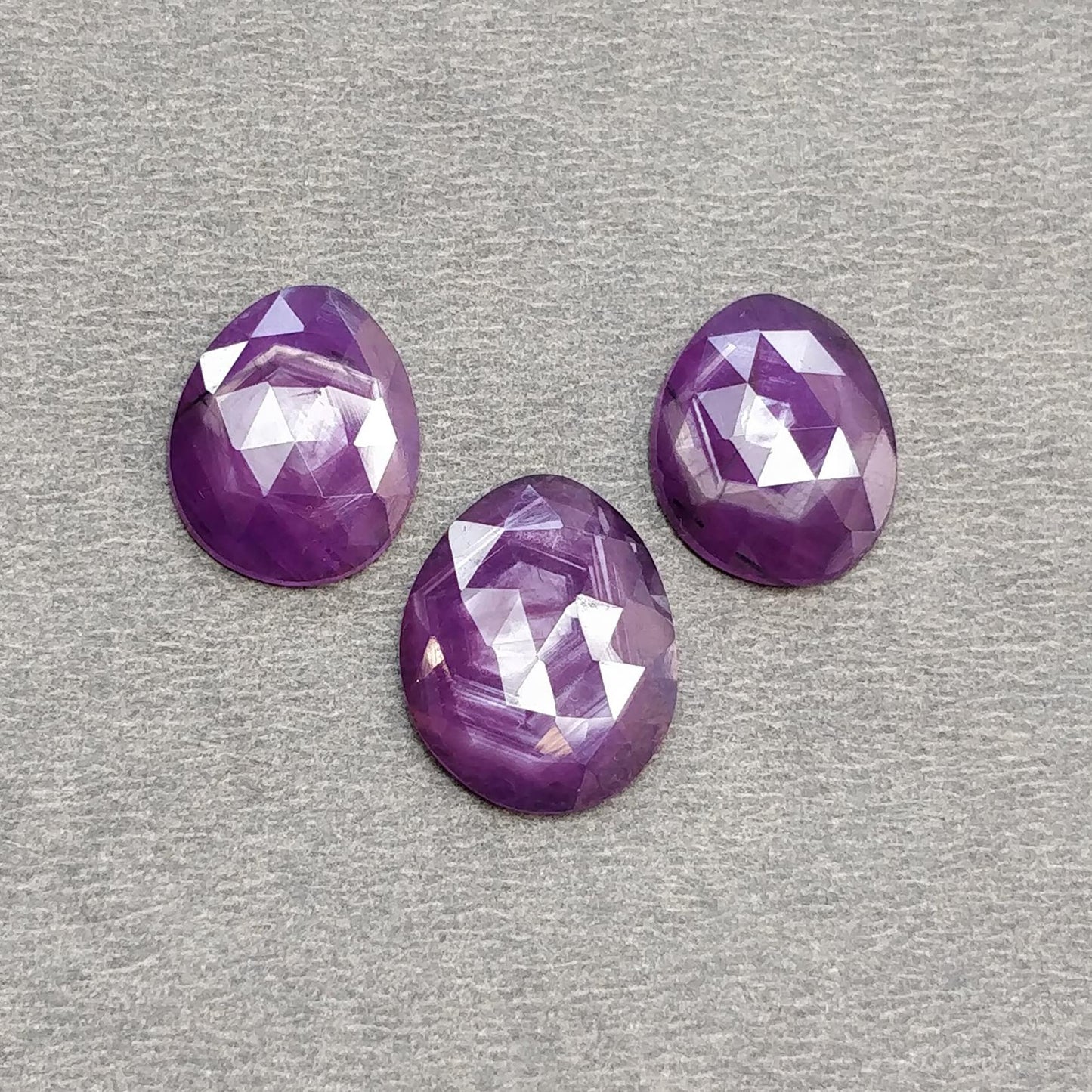 RUBY Gemstone Rose Cut : Natural Untreated Unheated Raspberry Purple Pink Ruby Egg Shape 3pcs Set