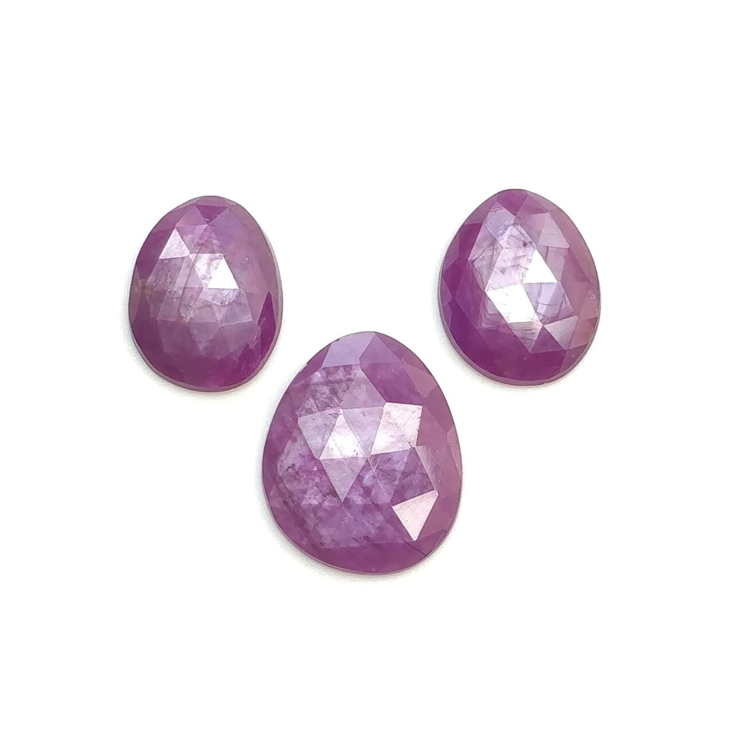 RUBY Gemstone Rose Cut : Natural Untreated Unheated Raspberry Purple Pink Ruby Egg Shape 3pcs Set