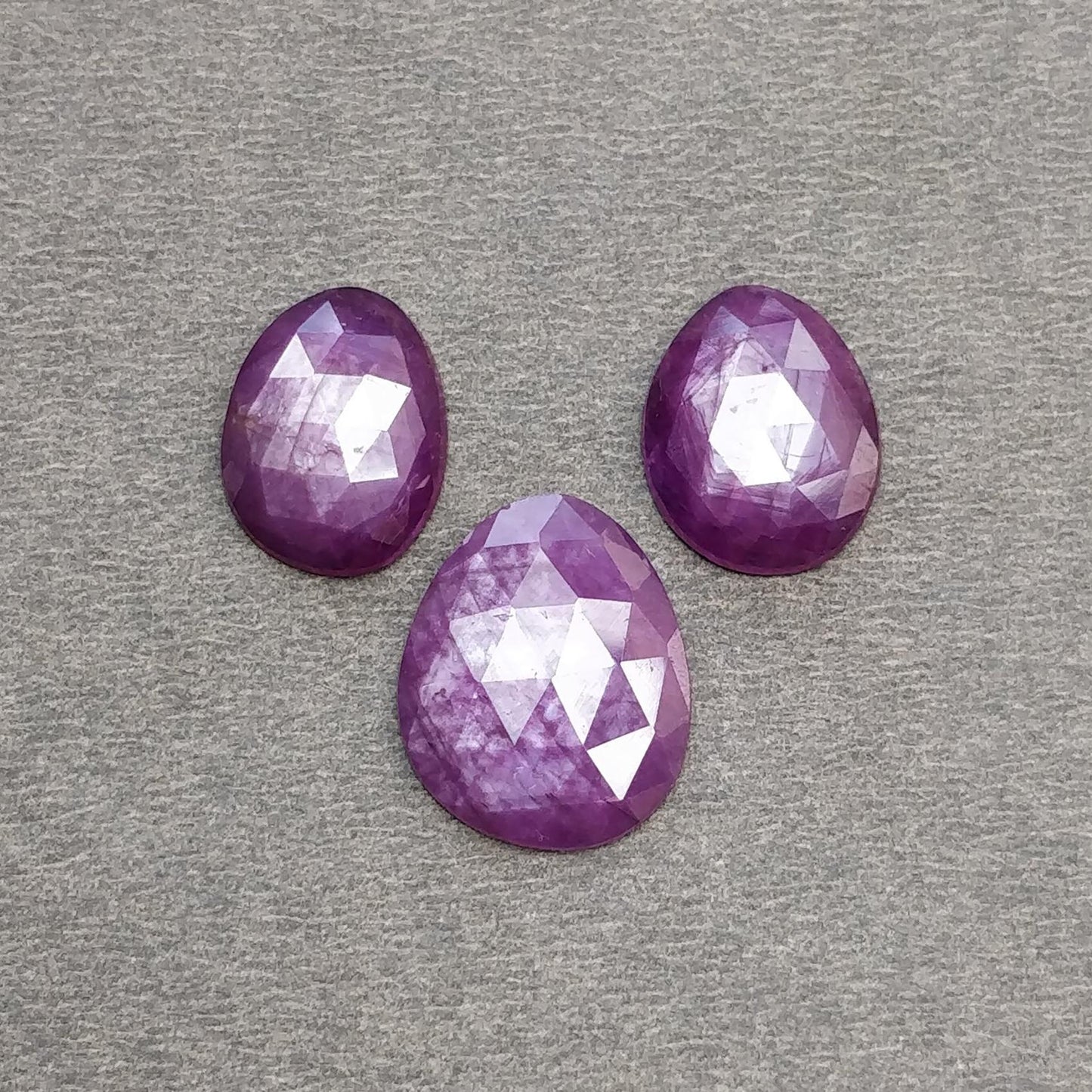 RUBY Gemstone Rose Cut : Natural Untreated Unheated Raspberry Purple Pink Ruby Egg Shape 3pcs Set