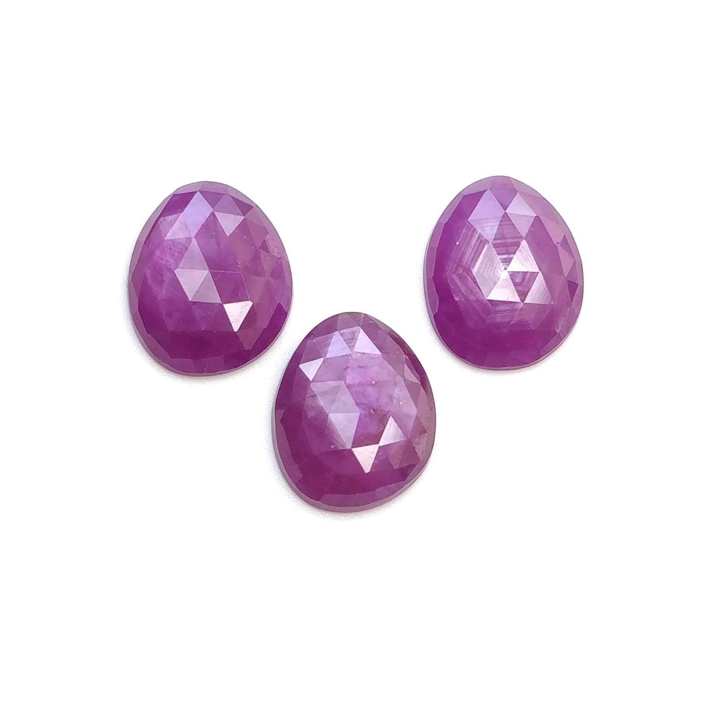 RUBY Gemstone Rose Cut : Natural Untreated Unheated Raspberry Purple Pink Ruby Egg Shape 3pcs Set