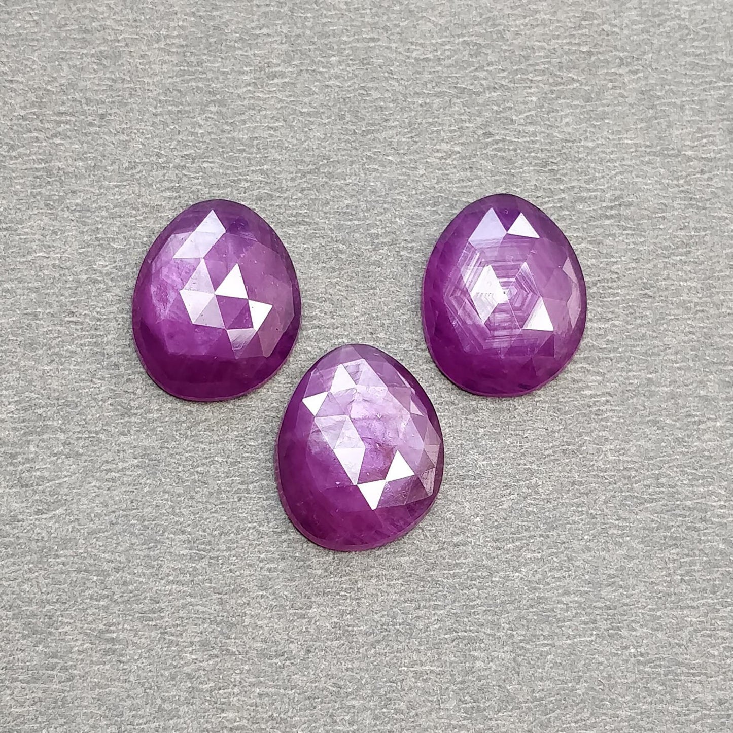 RUBY Gemstone Rose Cut : Natural Untreated Unheated Raspberry Purple Pink Ruby Egg Shape 3pcs Set