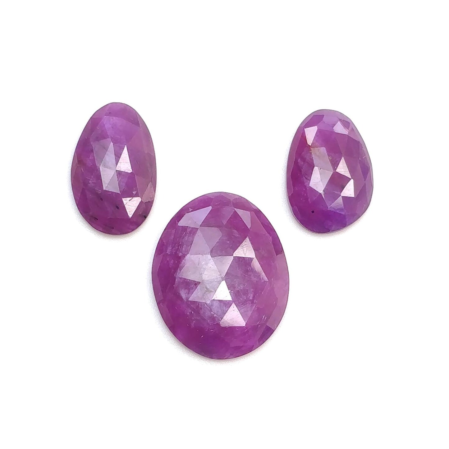 RUBY Gemstone Rose Cut : Natural Untreated Unheated Raspberry Purple Pink Ruby Egg Shape 3pcs Set