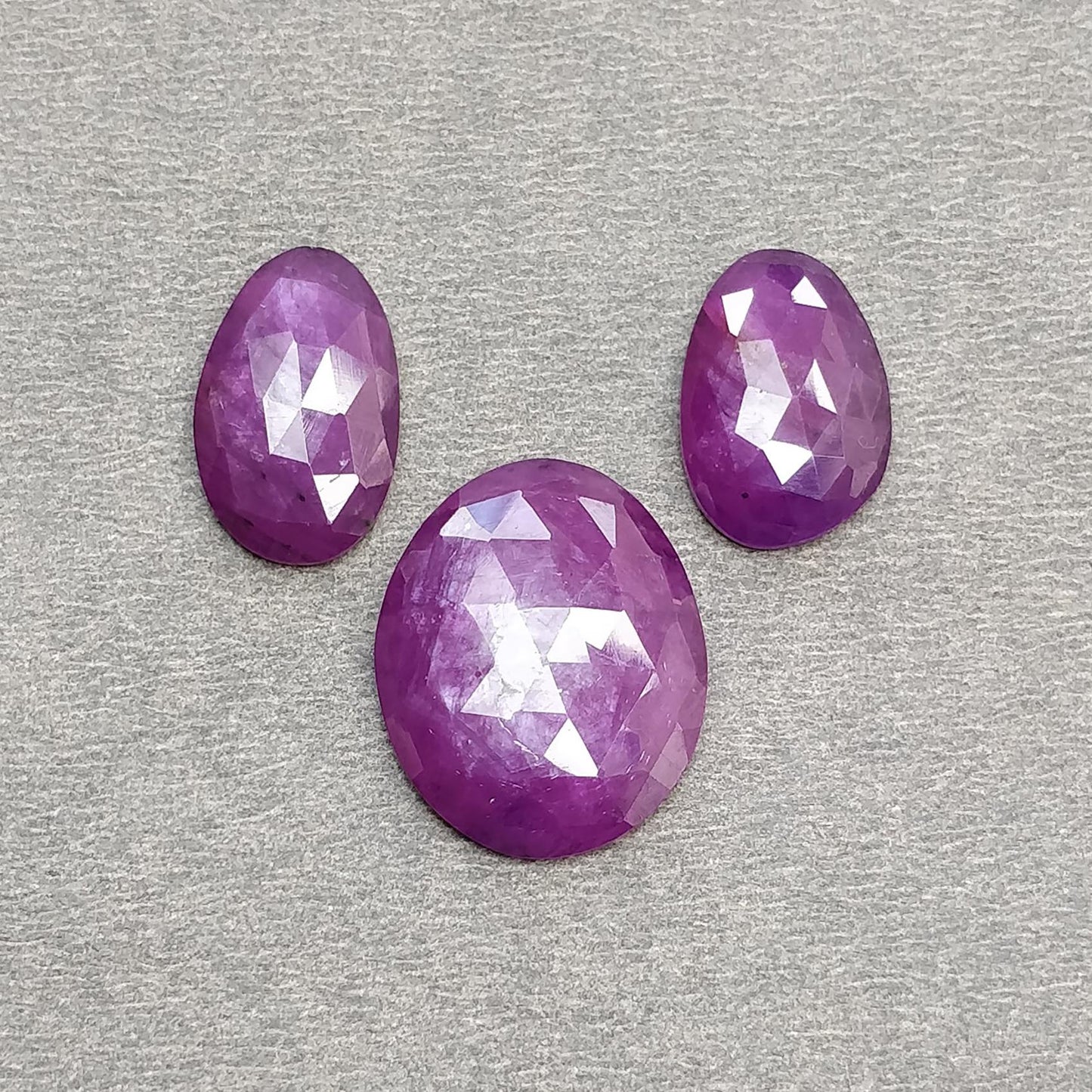 RUBY Gemstone Rose Cut : Natural Untreated Unheated Raspberry Purple Pink Ruby Egg Shape 3pcs Set