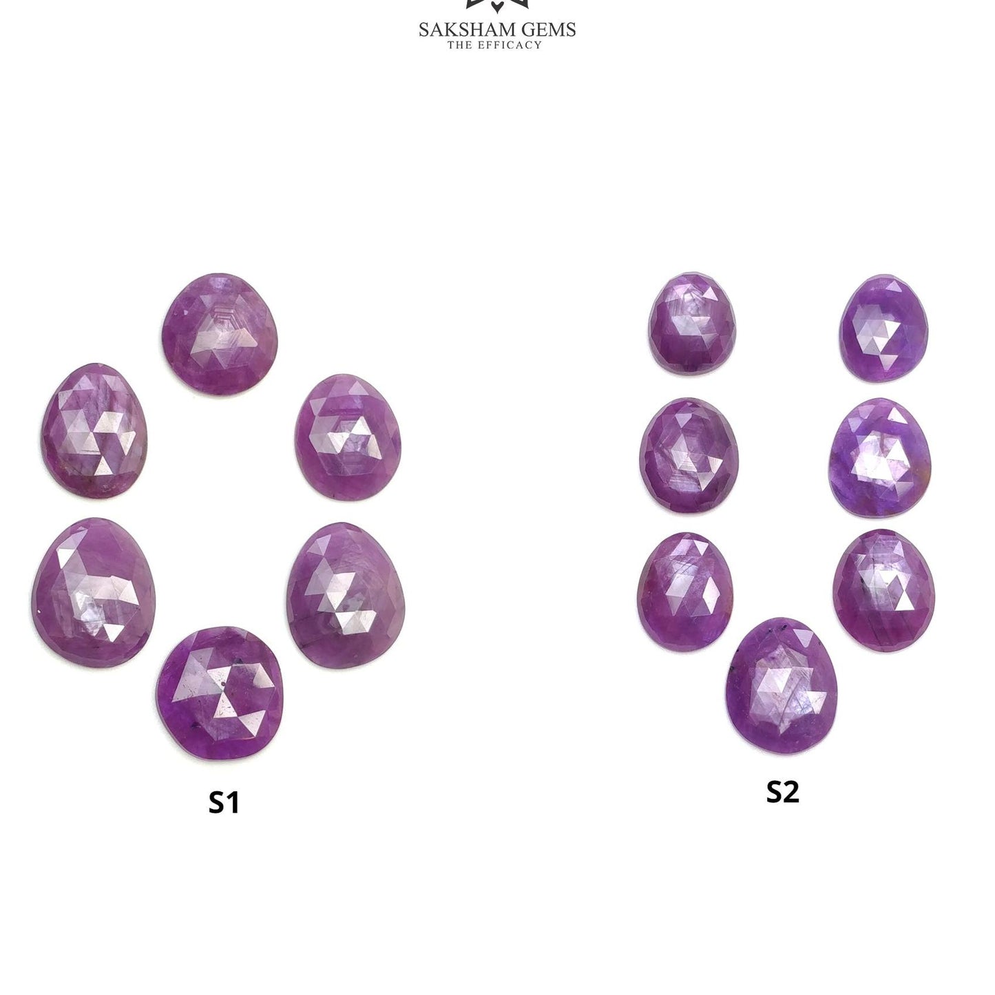 RUBY Gemstone Rose Cut : Natural Untreated Unheated Raspberry Purple Pink Ruby Egg Shape Set