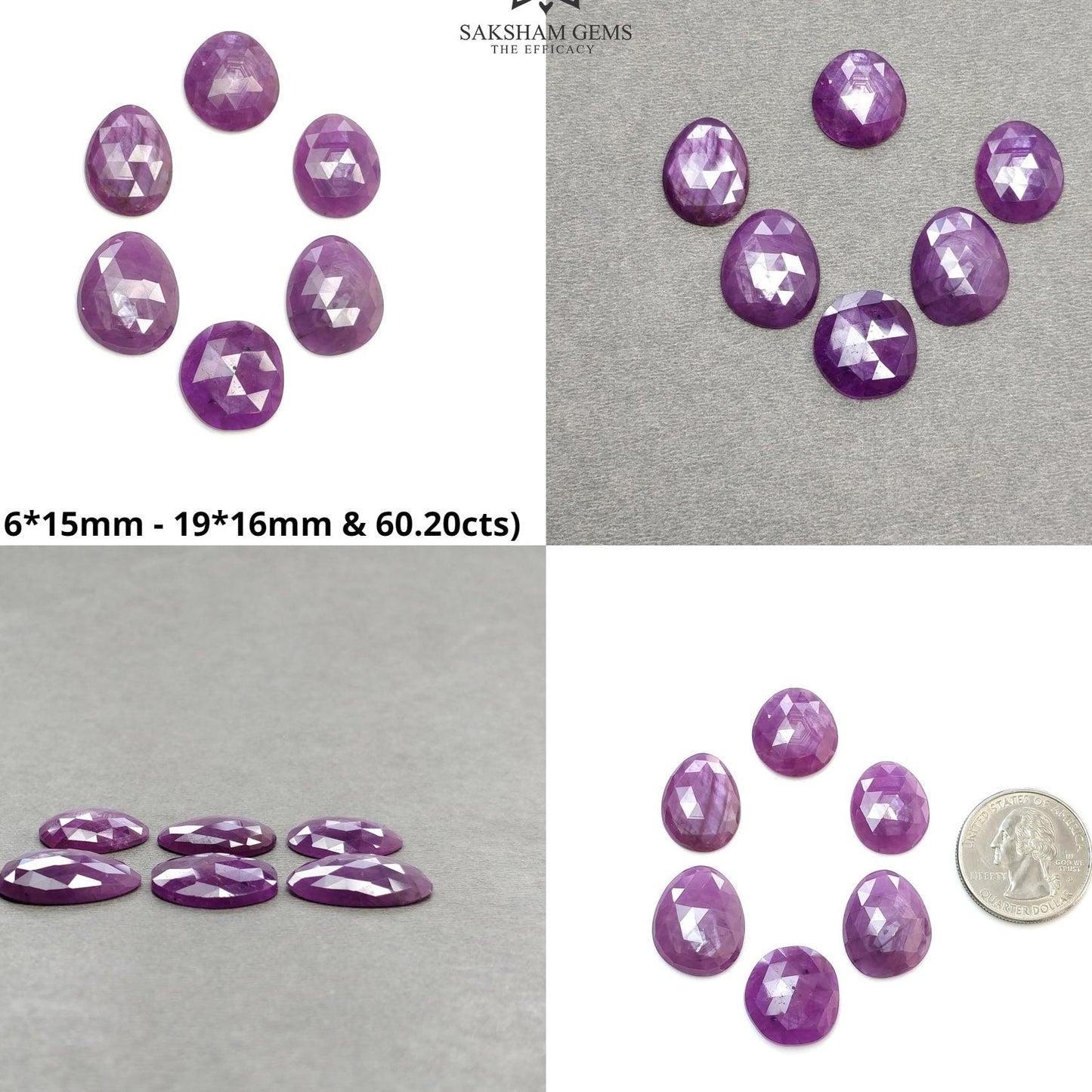 RUBY Gemstone Rose Cut : Natural Untreated Unheated Raspberry Purple Pink Ruby Egg Shape Set