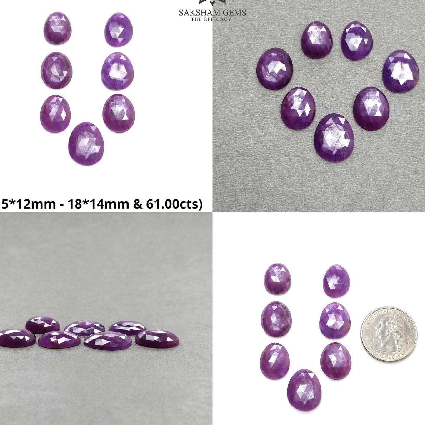 RUBY Gemstone Rose Cut : Natural Untreated Unheated Raspberry Purple Pink Ruby Egg Shape Set