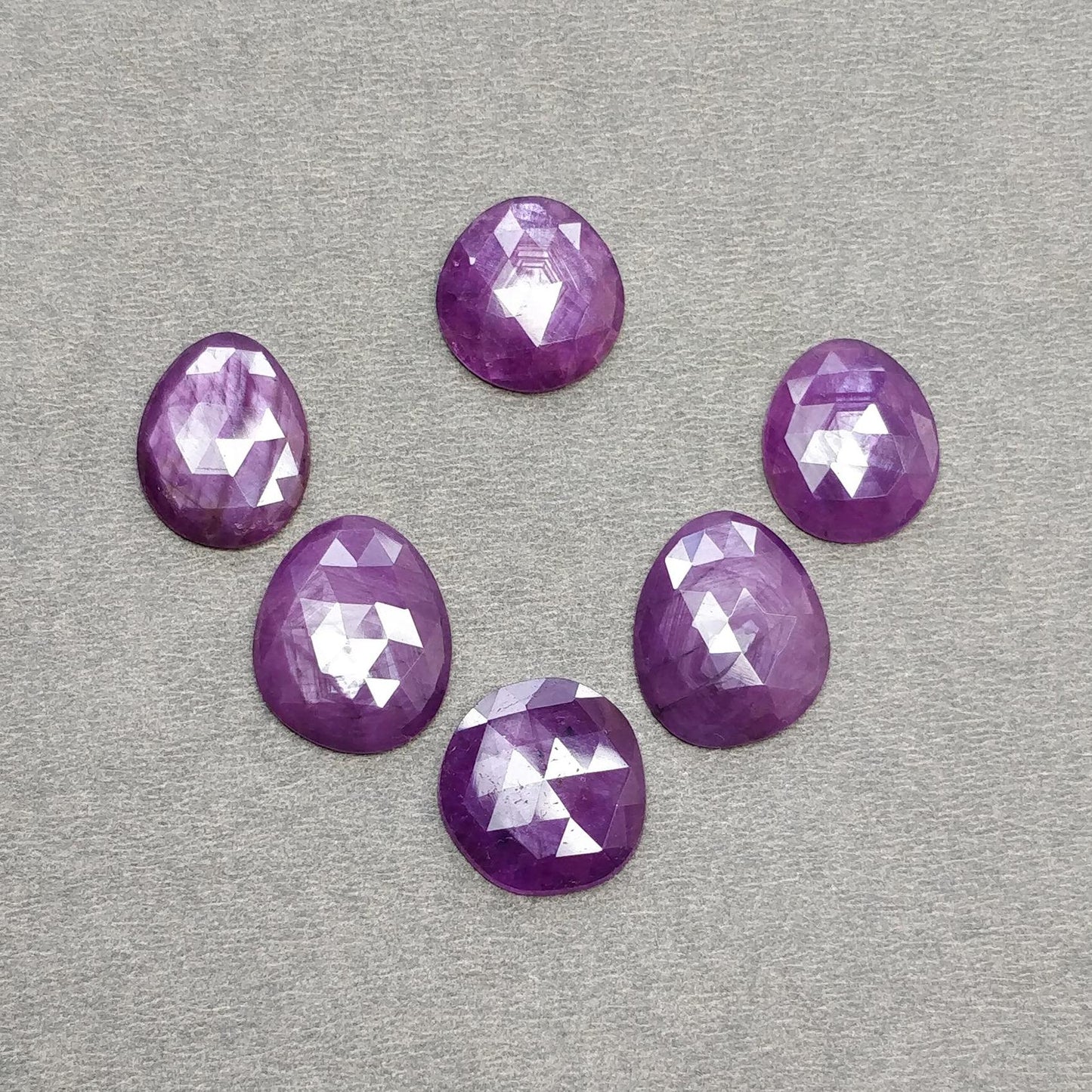 RUBY Gemstone Rose Cut : Natural Untreated Unheated Raspberry Purple Pink Ruby Egg Shape Set