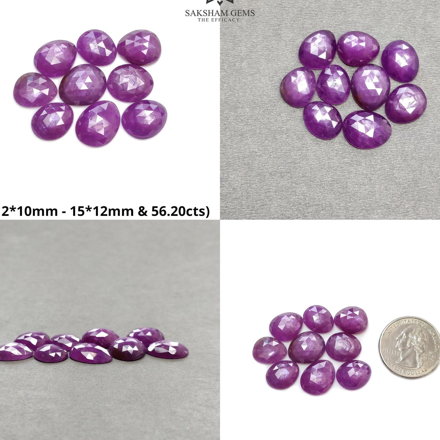 RUBY Gemstone Rose Cut : Natural Untreated Unheated Raspberry Purple Pink Ruby Egg Shape Set