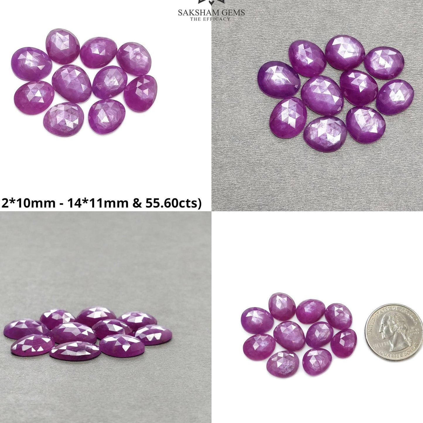 RUBY Gemstone Rose Cut : Natural Untreated Unheated Raspberry Purple Pink Ruby Egg Shape Set