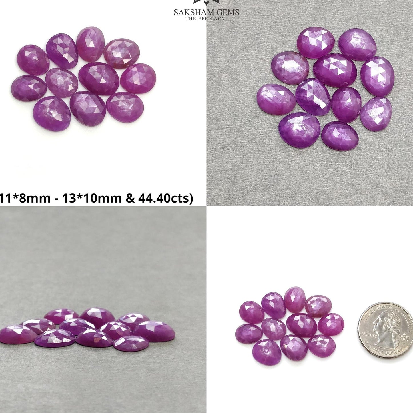 RUBY Gemstone Rose Cut : Natural Untreated Unheated Raspberry Purple Pink Ruby Egg Shape Set