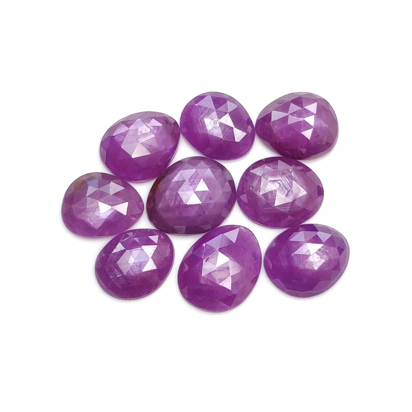 RUBY Gemstone Rose Cut : Natural Untreated Unheated Raspberry Purple Pink Ruby Egg Shape Set