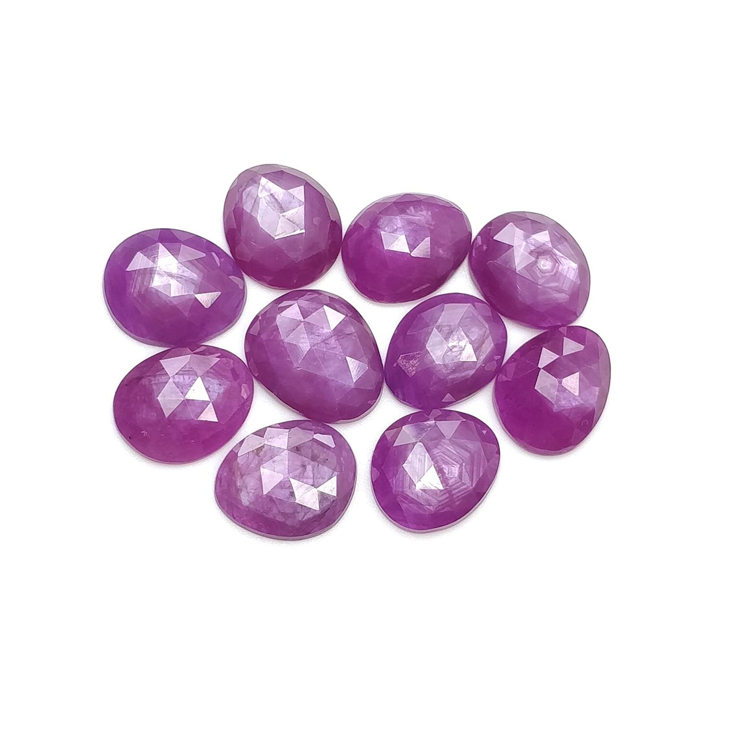 RUBY Gemstone Rose Cut : Natural Untreated Unheated Raspberry Purple Pink Ruby Egg Shape Set