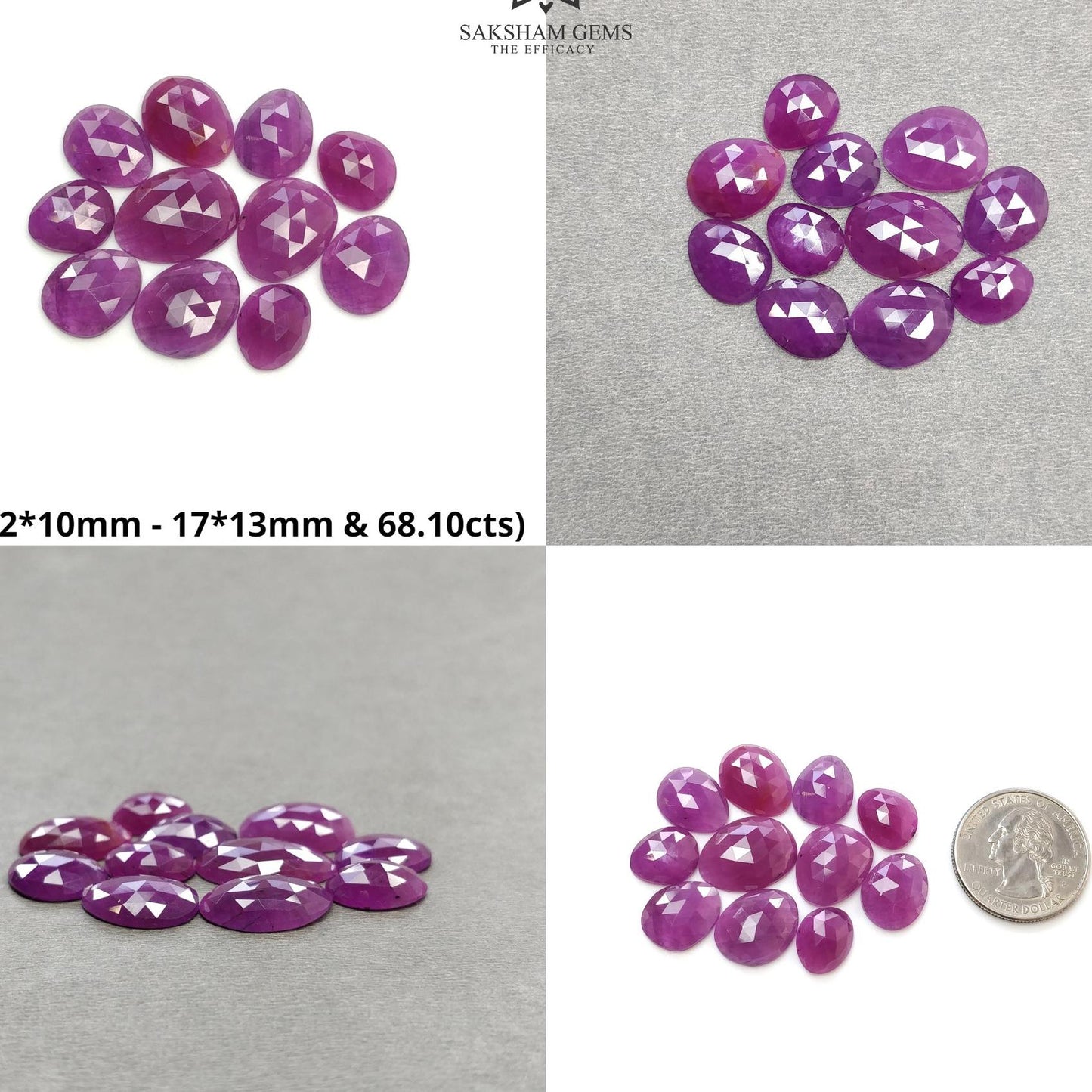 RUBY Gemstone Rose Cut : Natural Untreated Unheated Purple Pink Ruby Egg Shape Set