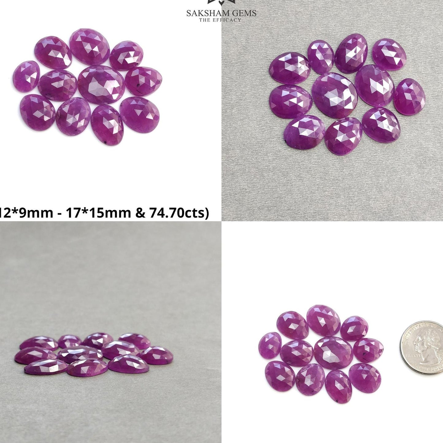 RUBY Gemstone Rose Cut : Natural Untreated Unheated Purple Pink Ruby Egg Shape Set
