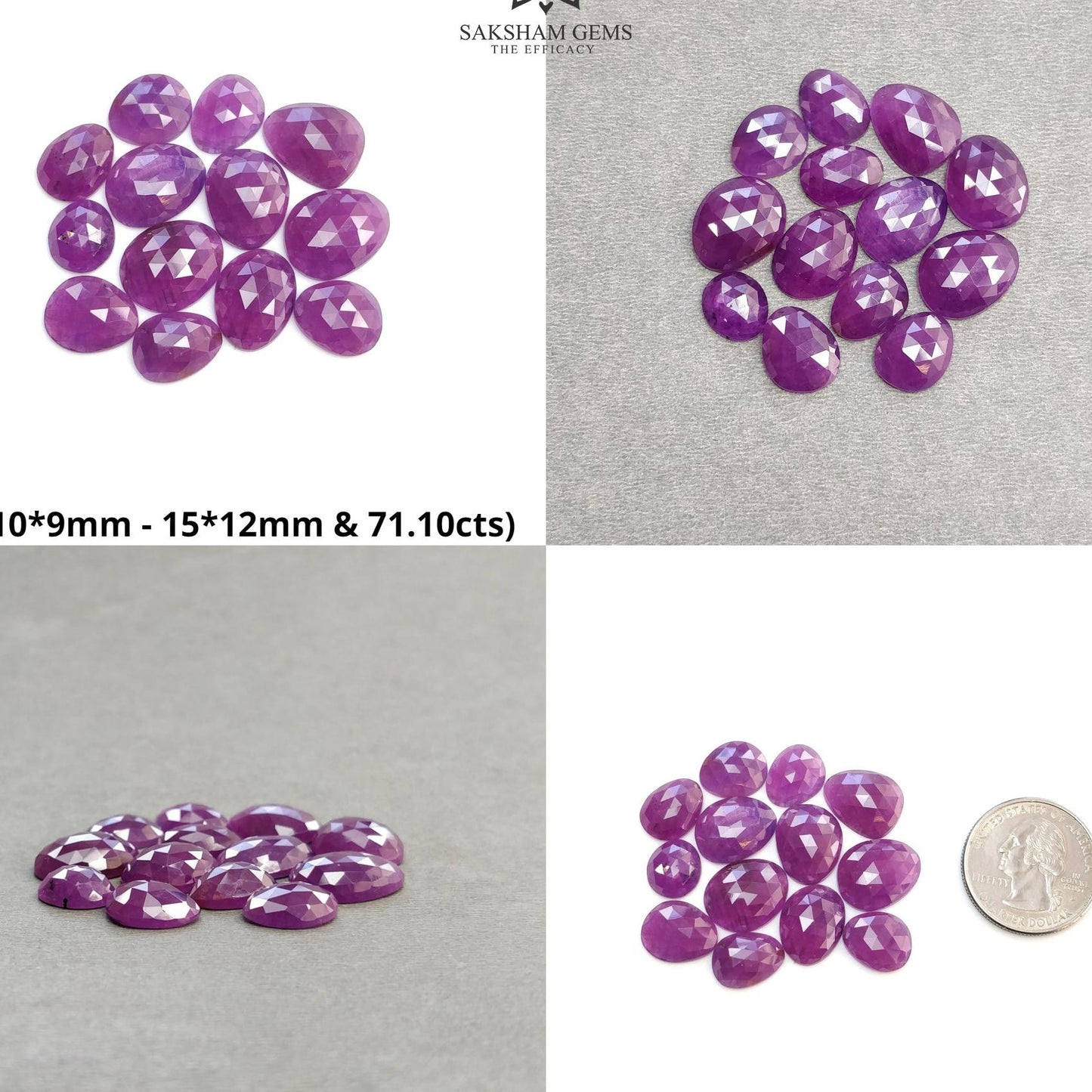 RUBY Gemstone Rose Cut : Natural Untreated Unheated Purple Pink Ruby Egg Shape Set
