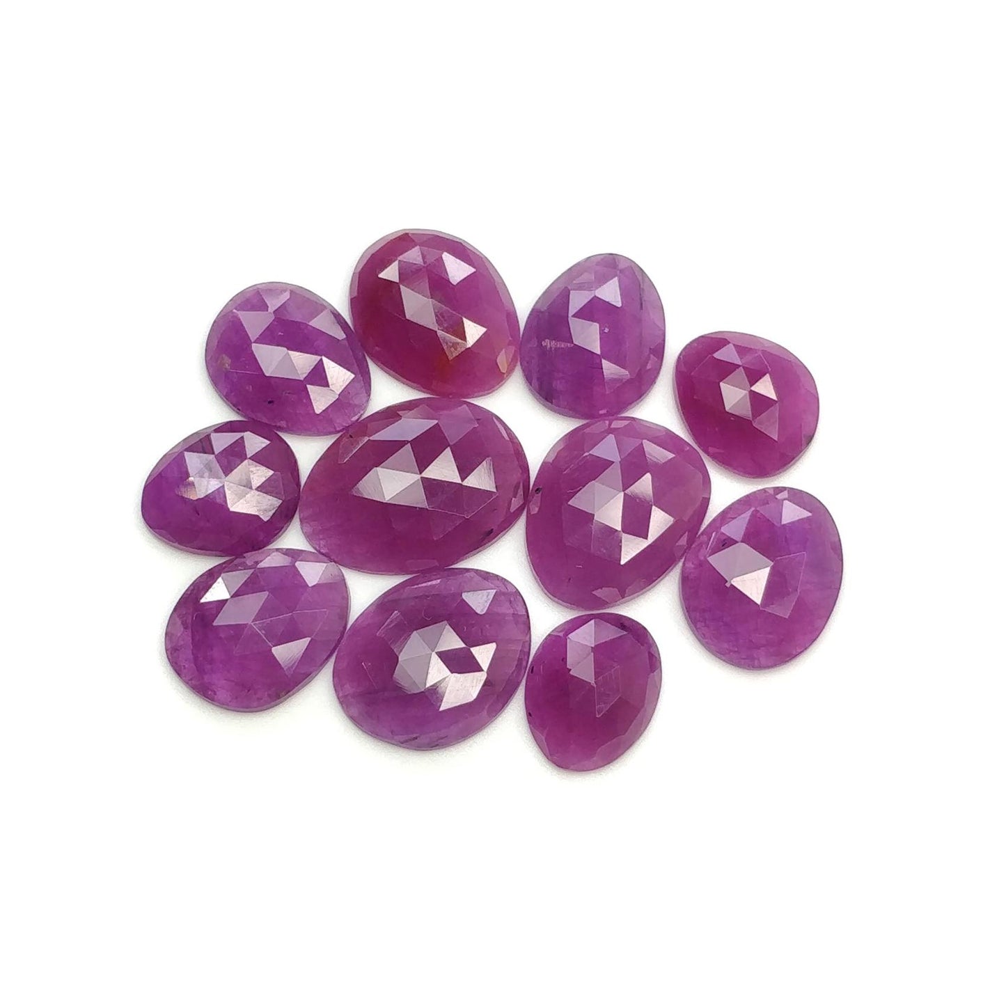 RUBY Gemstone Rose Cut : Natural Untreated Unheated Purple Pink Ruby Egg Shape Set
