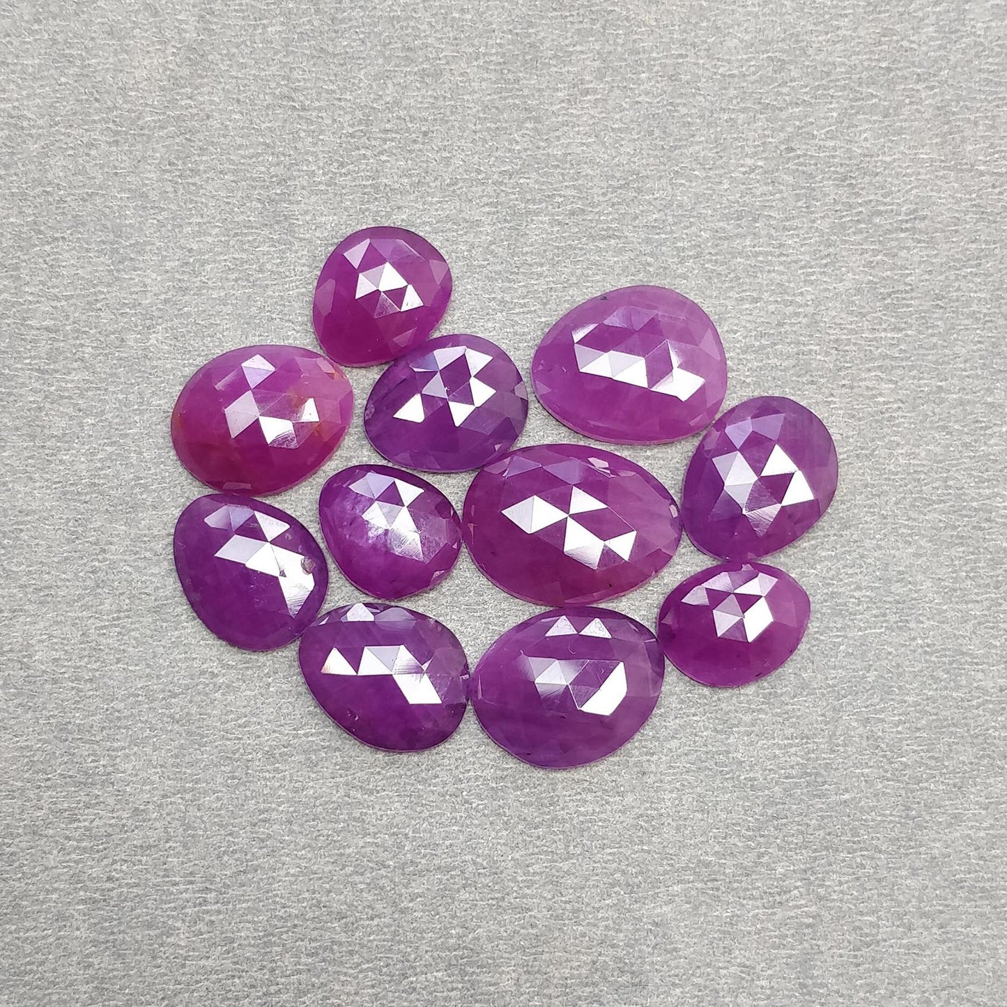 RUBY Gemstone Rose Cut : Natural Untreated Unheated Purple Pink Ruby Egg Shape Set