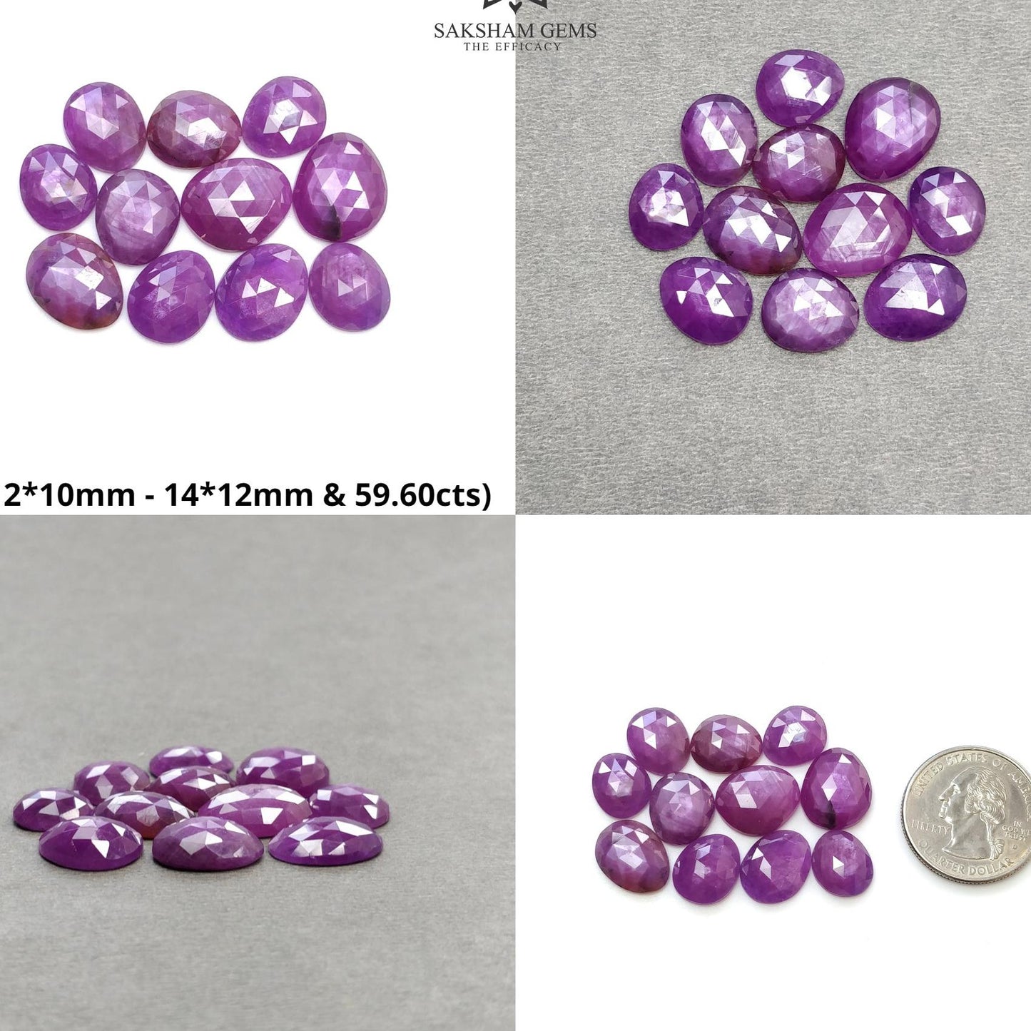 RUBY Gemstone Rose Cut : Natural Untreated Unheated Raspberry Purple Pink Ruby Egg Shape Set