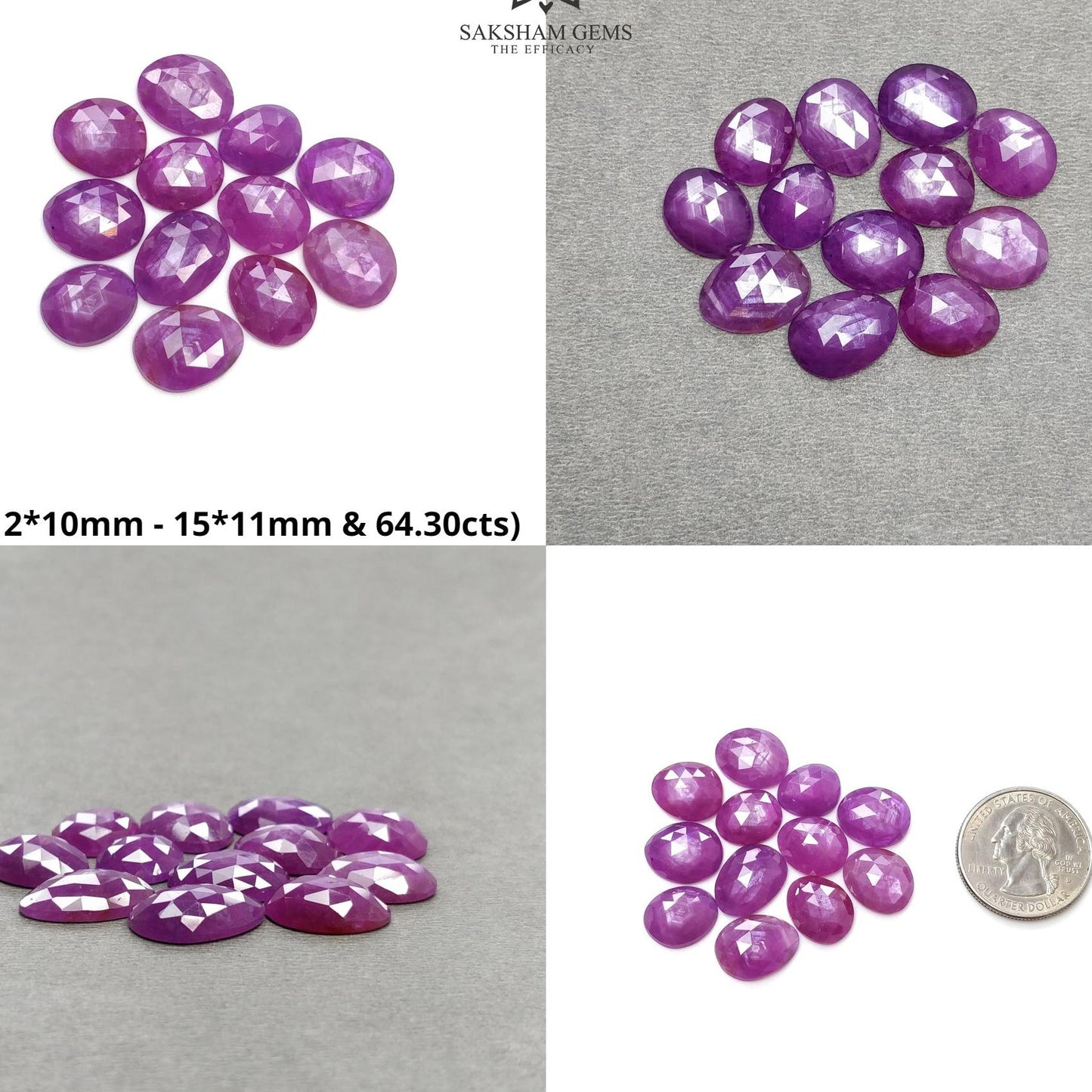 RUBY Gemstone Rose Cut : Natural Untreated Unheated Raspberry Purple Pink Ruby Egg Shape Set