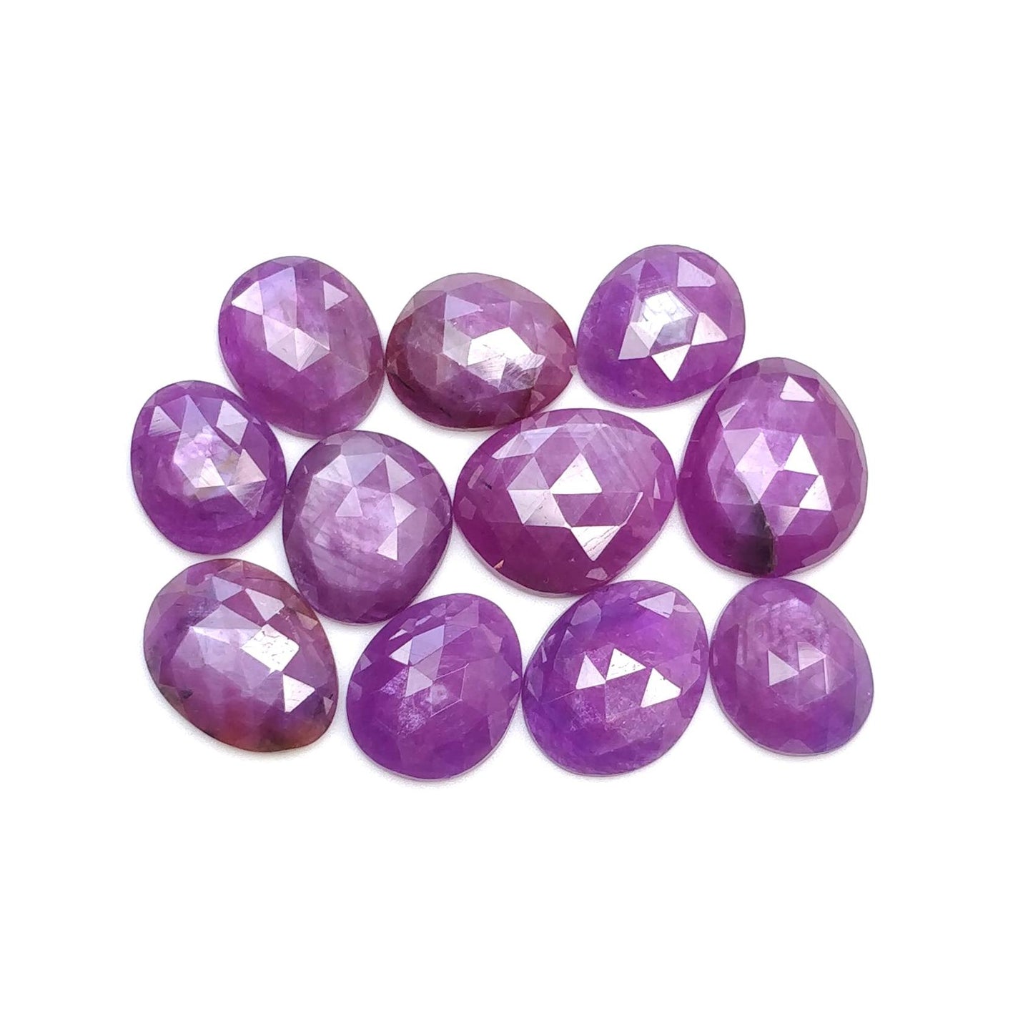 RUBY Gemstone Rose Cut : Natural Untreated Unheated Raspberry Purple Pink Ruby Egg Shape Set