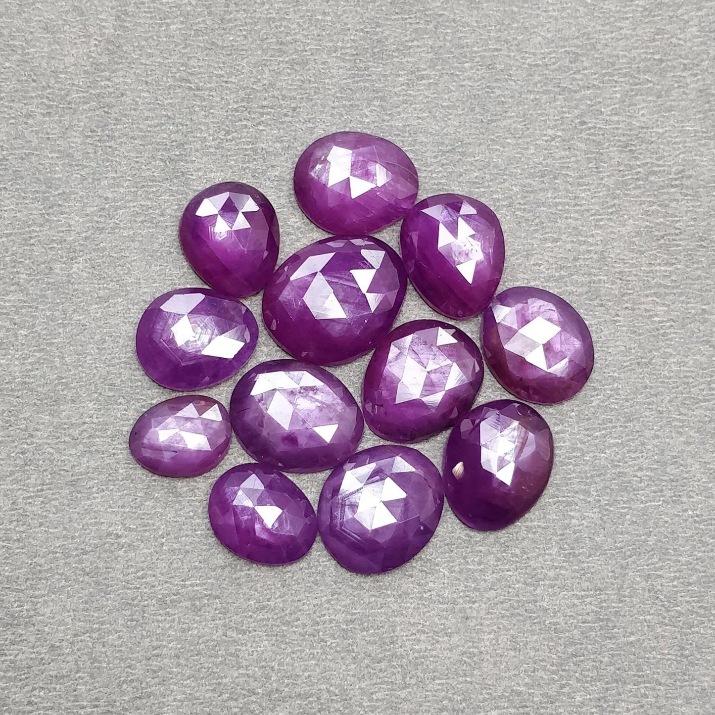 RUBY Gemstone Rose Cut : Natural Untreated Unheated Raspberry Purple Pink Ruby Egg Shape Set