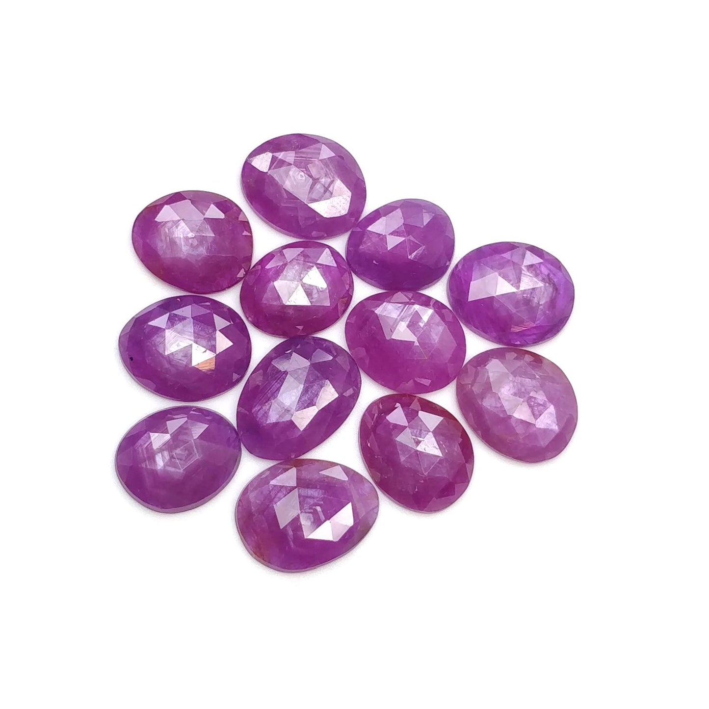RUBY Gemstone Rose Cut : Natural Untreated Unheated Raspberry Purple Pink Ruby Egg Shape Set