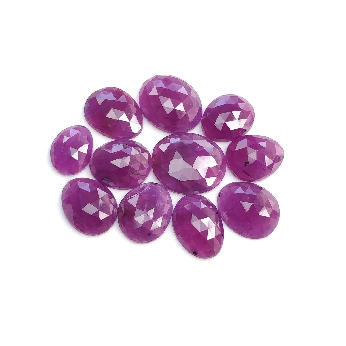 RUBY Gemstone Rose Cut : Natural Untreated Unheated Purple Pink Ruby Egg Shape Set