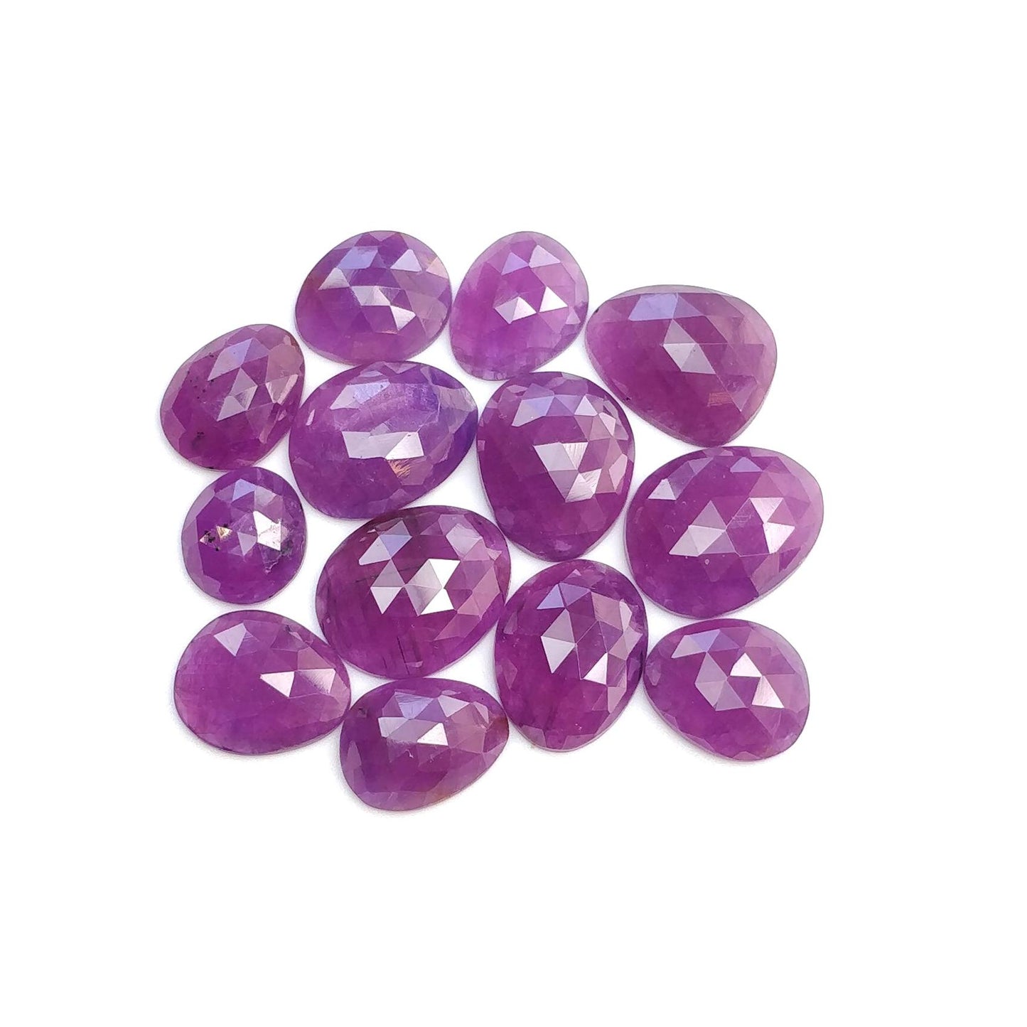 RUBY Gemstone Rose Cut : Natural Untreated Unheated Purple Pink Ruby Egg Shape Set