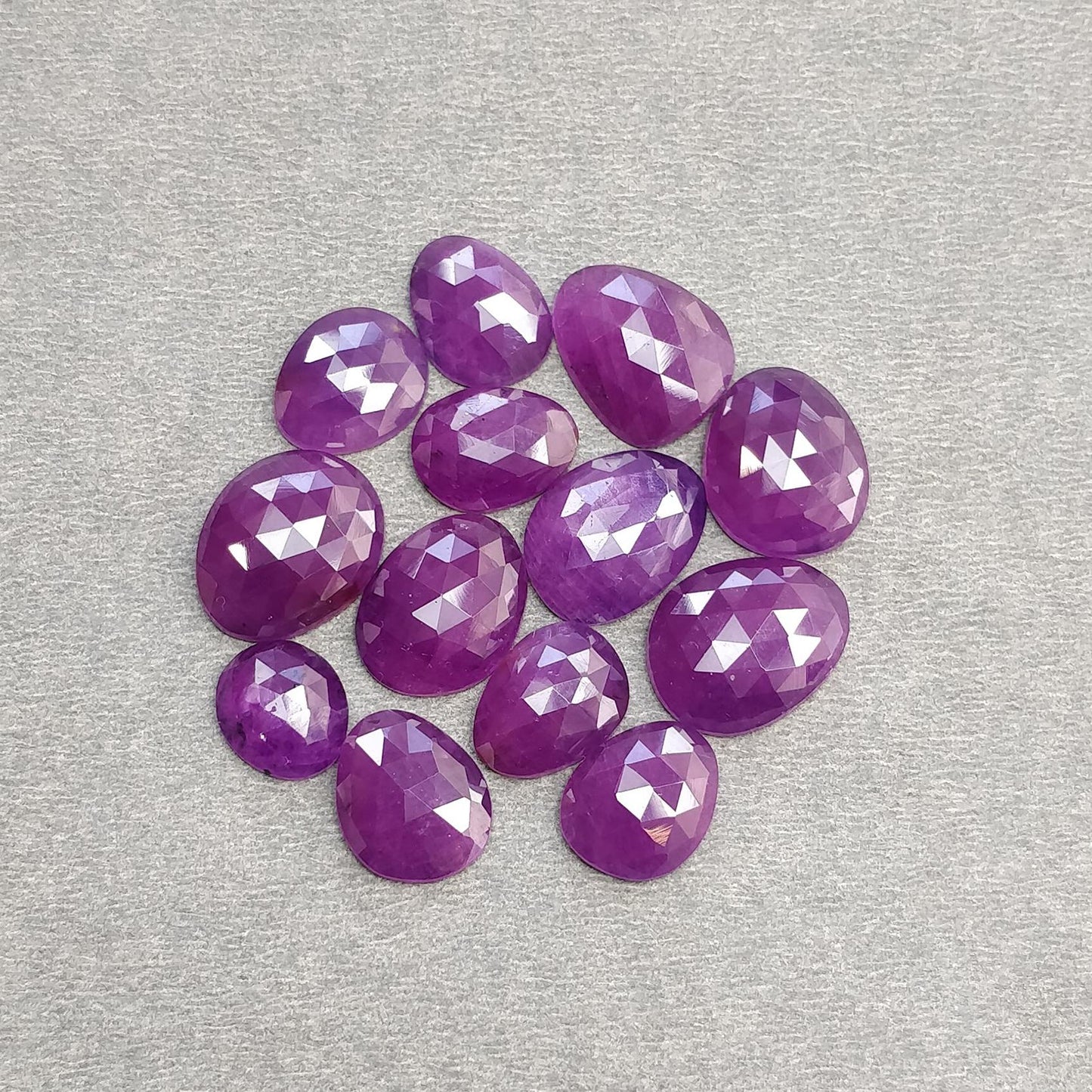 RUBY Gemstone Rose Cut : Natural Untreated Unheated Purple Pink Ruby Egg Shape Set
