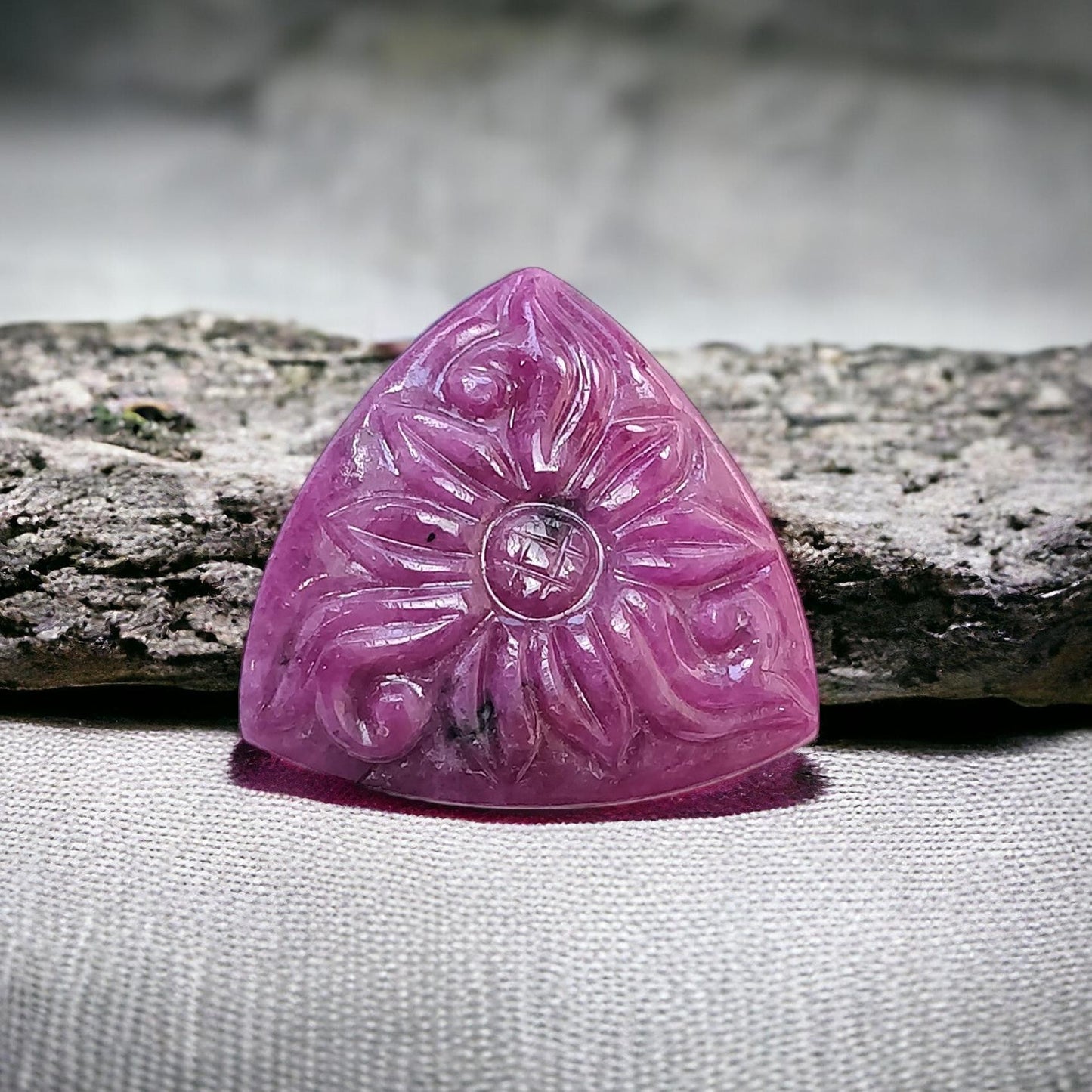 RUBY Gemstone Carving : 24.60cts Natural Untreated Unheated Red Ruby Hand Carved Triangle Shape 22mm