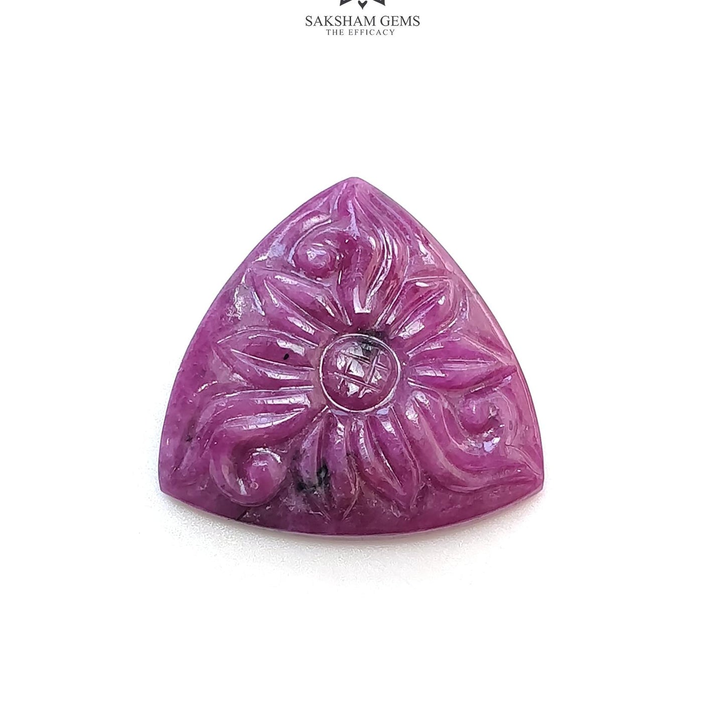 RUBY Gemstone Carving : 24.60cts Natural Untreated Unheated Red Ruby Hand Carved Triangle Shape 22mm