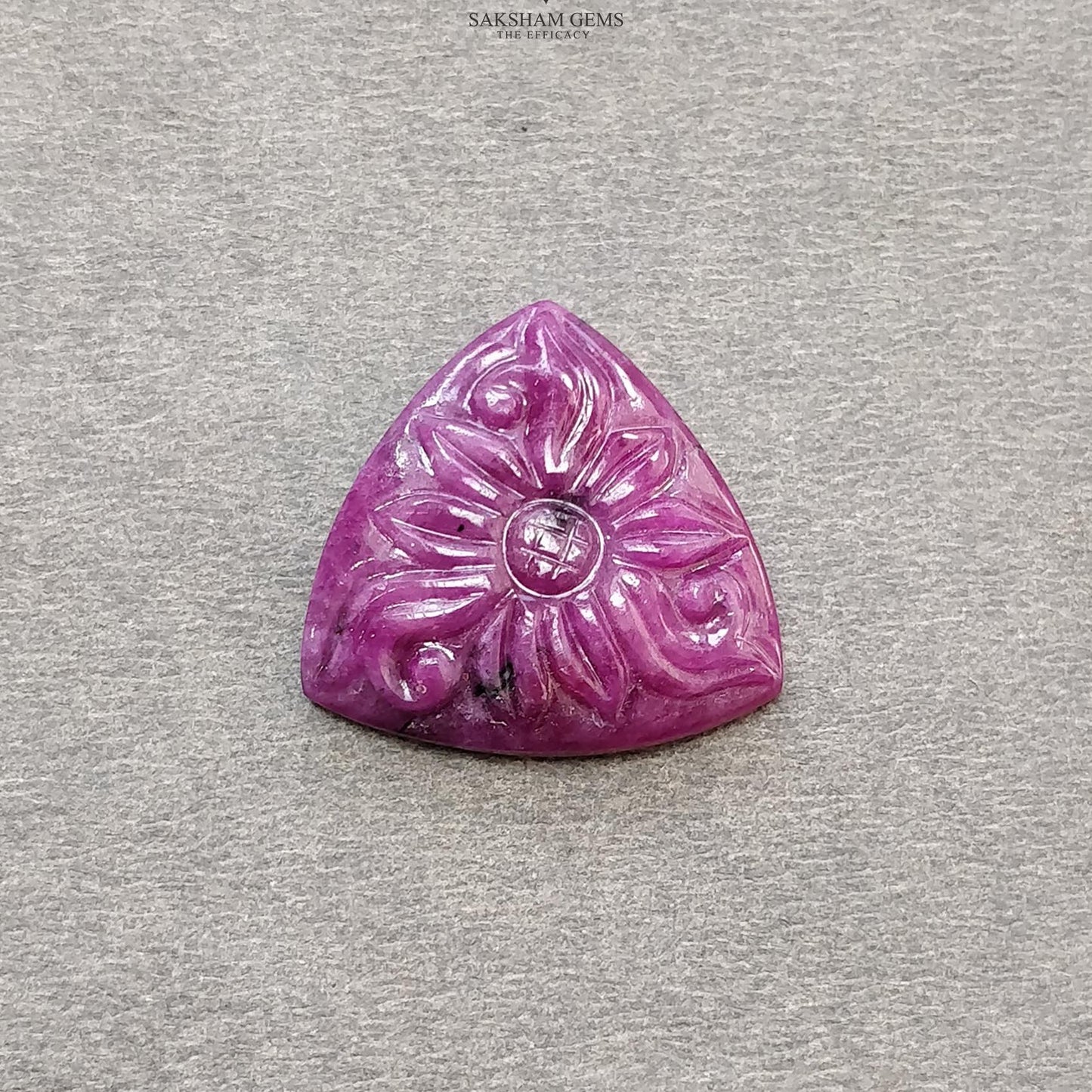RUBY Gemstone Carving : 24.60cts Natural Untreated Unheated Red Ruby Hand Carved Triangle Shape 22mm