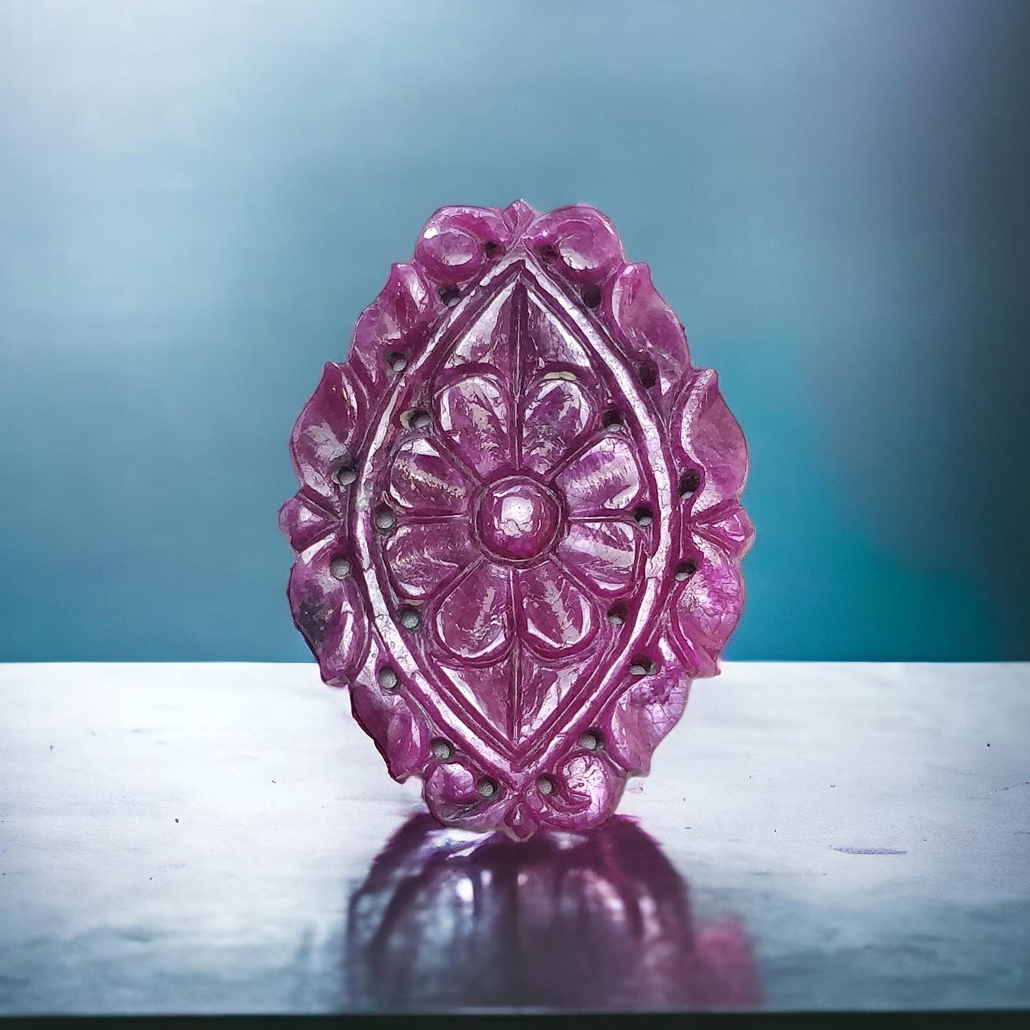 RUBY Gemstone Carving : 33.00cts Natural Untreated Unheated Red Ruby Floral Hand Carved Uneven Shape 36*26mm