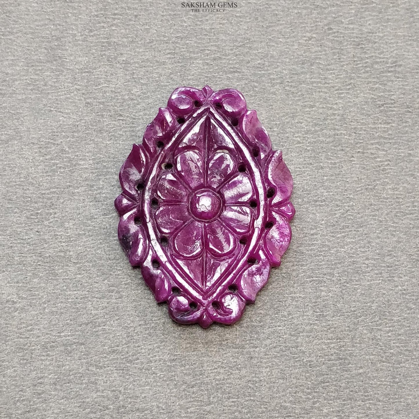 RUBY Gemstone Carving : 33.00cts Natural Untreated Unheated Red Ruby Floral Hand Carved Uneven Shape 36*26mm