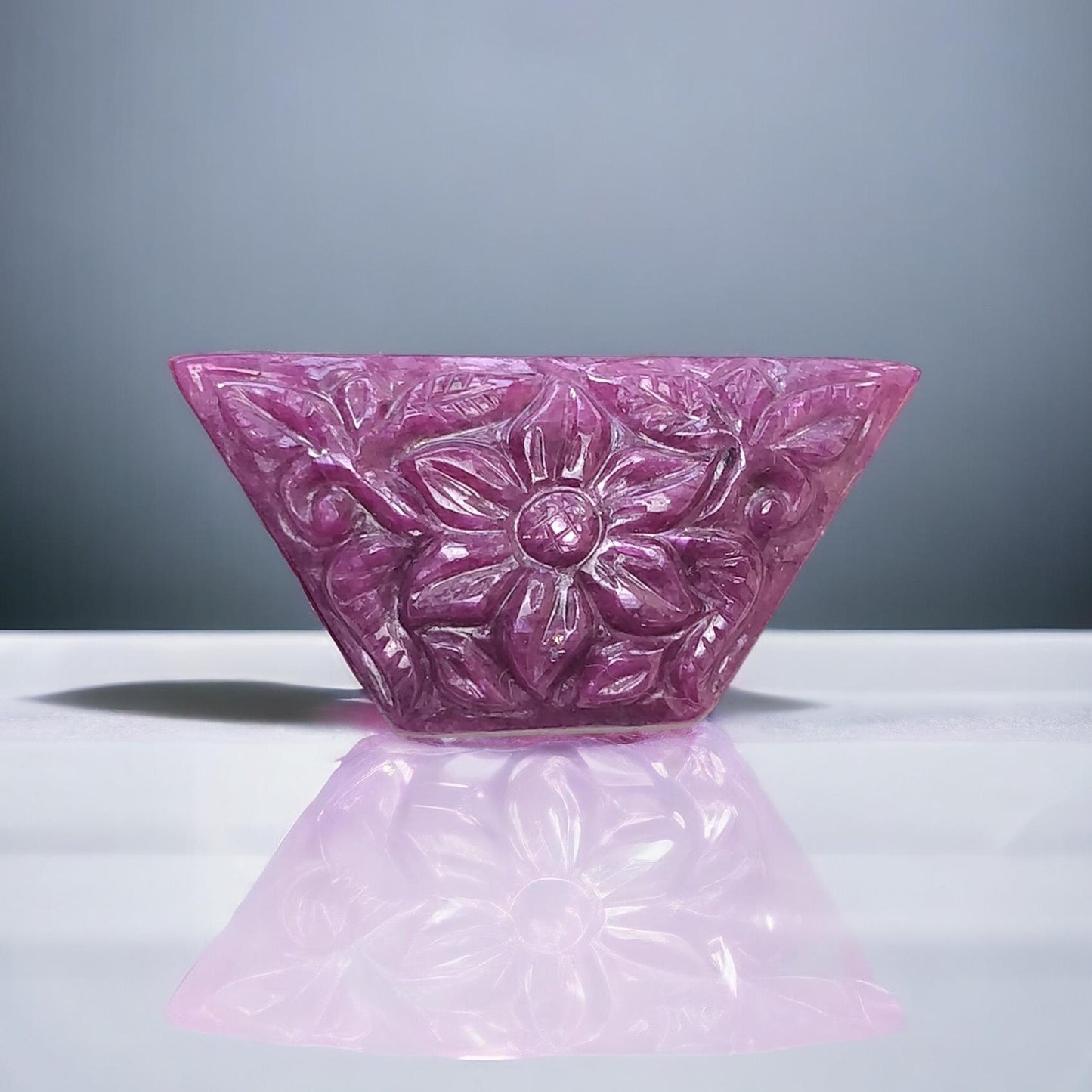 RUBY Gemstone Carving : 34.30cts Natural Untreated Unheated Red Ruby Floral Hand Carved Uneven Shape 18*36mm