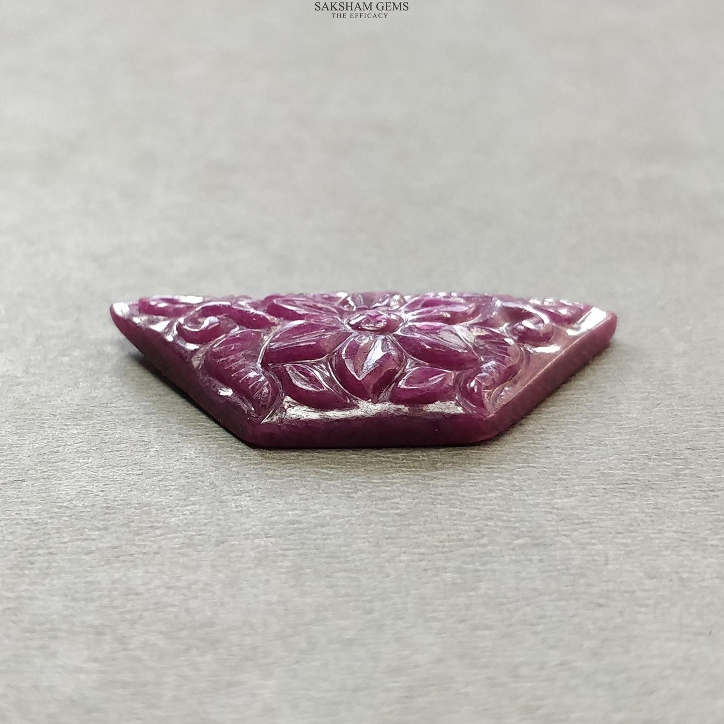RUBY Gemstone Carving : 34.30cts Natural Untreated Unheated Red Ruby Floral Hand Carved Uneven Shape 18*36mm
