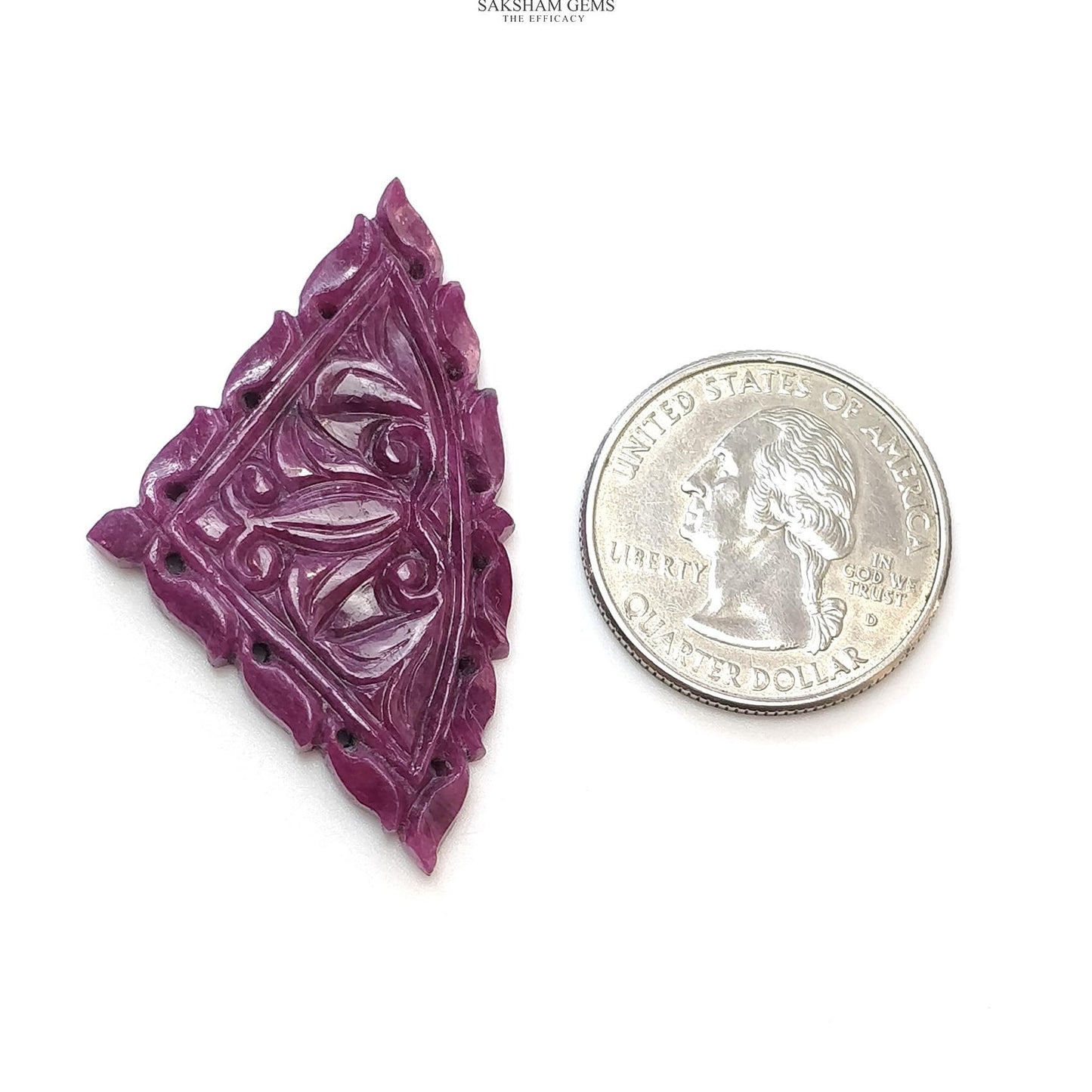 RUBY Gemstone Carving : 42.60cts Natural Untreated Unheated Red Ruby Hand Carved Triangle Shape 27*46mm