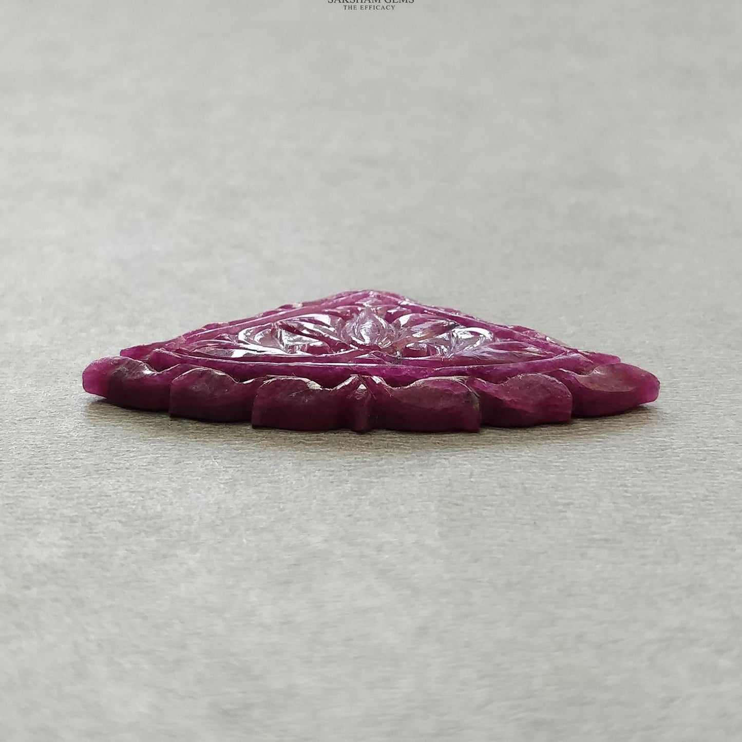 RUBY Gemstone Carving : 42.60cts Natural Untreated Unheated Red Ruby Hand Carved Triangle Shape 27*46mm