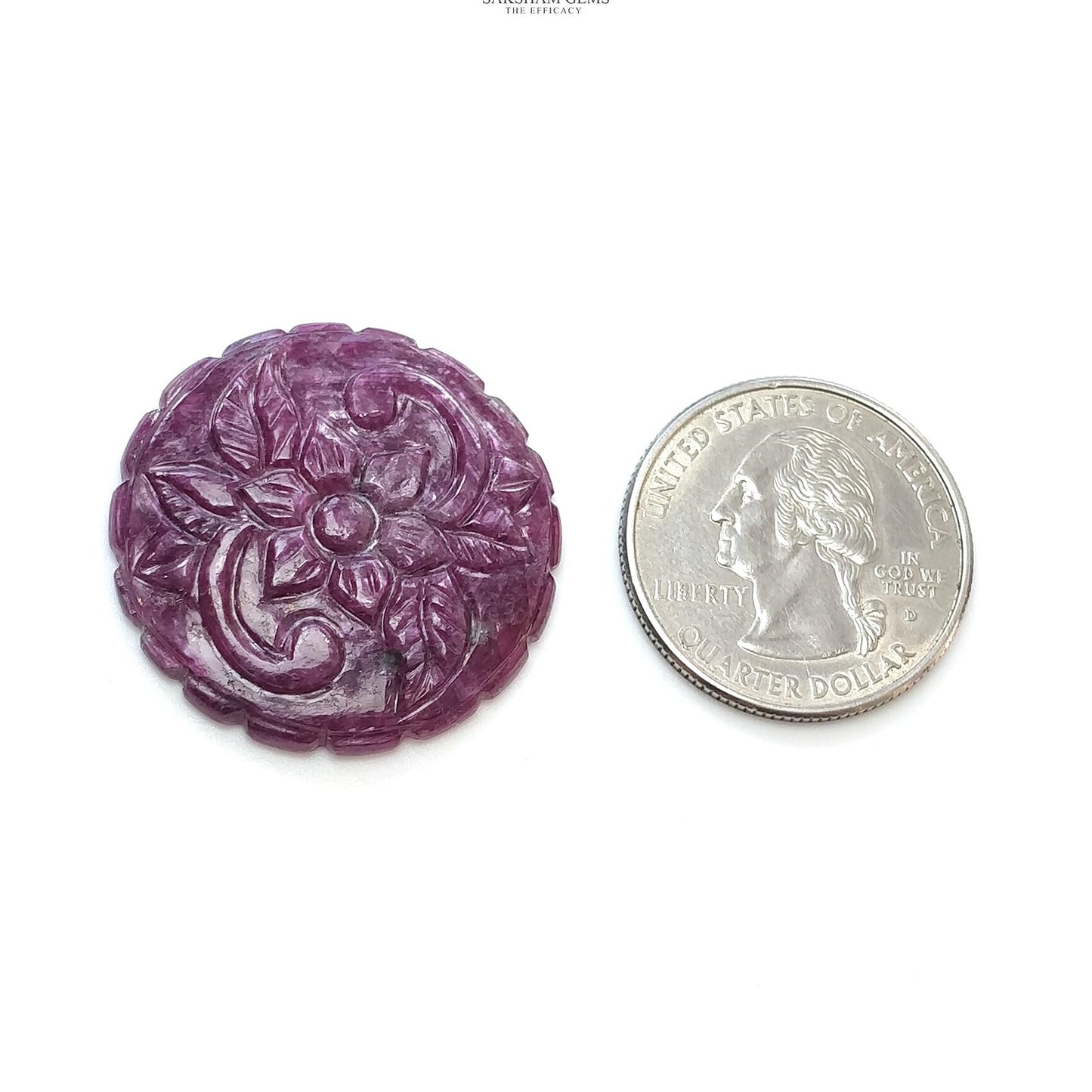 RUBY Gemstone Carving : 44.70cts Natural Untreated Unheated Red Ruby Hand Carved Round Shape 30mm