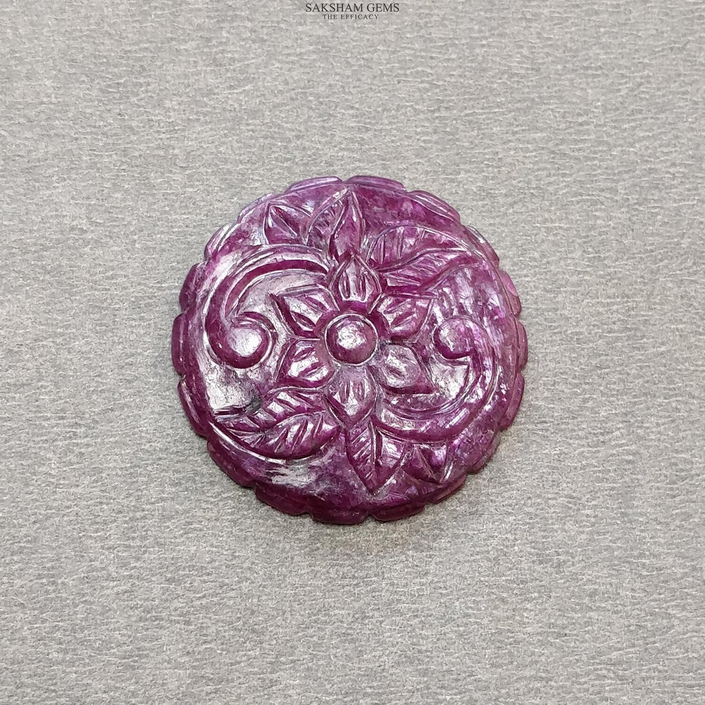 RUBY Gemstone Carving : 44.70cts Natural Untreated Unheated Red Ruby Hand Carved Round Shape 30mm