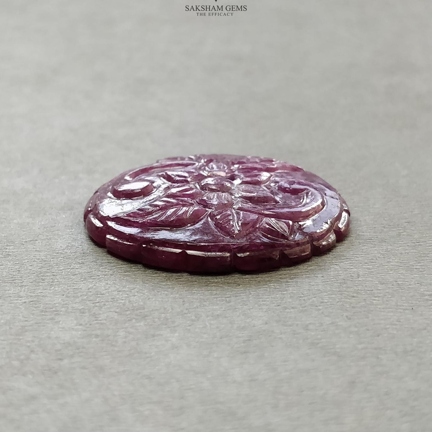 RUBY Gemstone Carving : 44.70cts Natural Untreated Unheated Red Ruby Hand Carved Round Shape 30mm