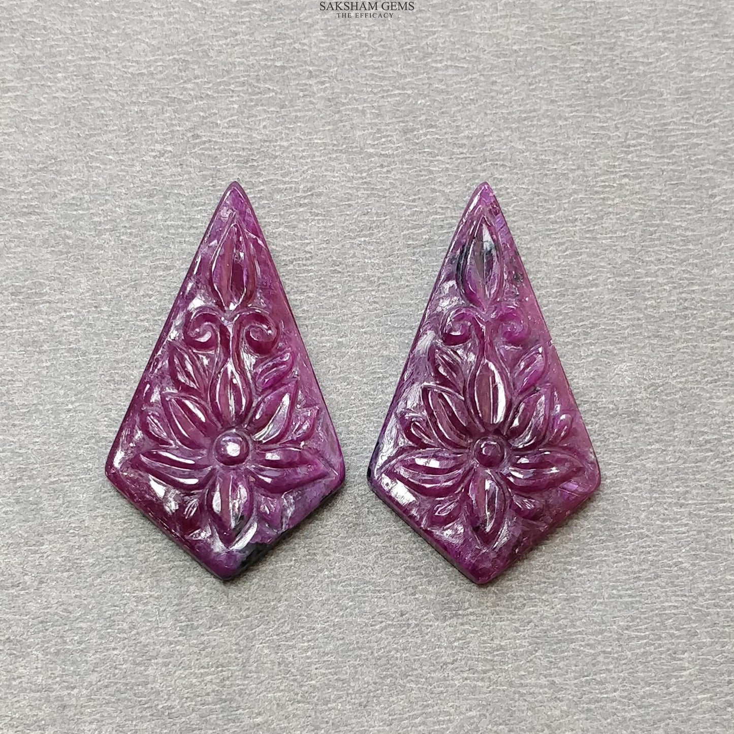RUBY Gemstone Carving : 48.80cts Natural Untreated Unheated Red Ruby Hand Carved Uneven Shape 35*20mm Pair