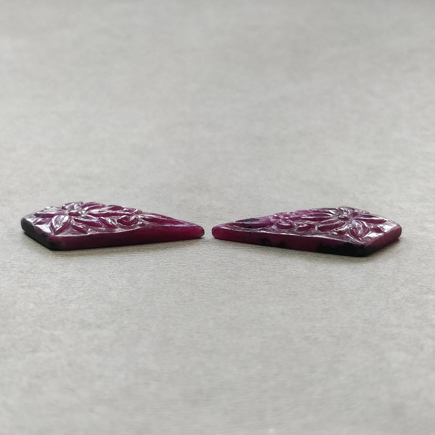 RUBY Gemstone Carving : 48.80cts Natural Untreated Unheated Red Ruby Hand Carved Uneven Shape 35*20mm Pair