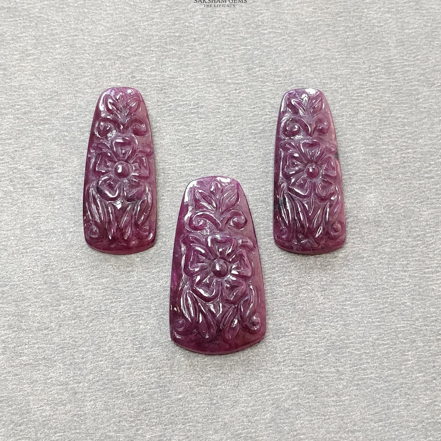 RUBY Gemstone Carving : 57.00cts Natural Untreated Unheated Red Ruby Hand Carved Uneven Shape 26*11mm - 28*15mm 3pcs