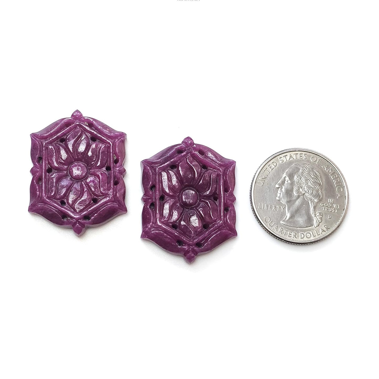 RUBY Gemstone Carving : 78.90cts Natural Untreated Unheated Red Ruby Hand Carved Hexagon Shape 31*23mm Pair