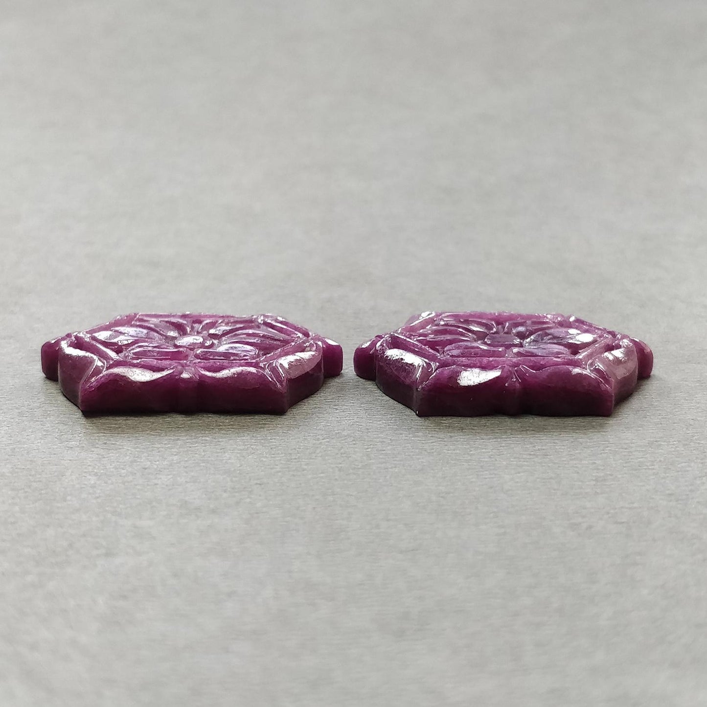 RUBY Gemstone Carving : 78.90cts Natural Untreated Unheated Red Ruby Hand Carved Hexagon Shape 31*23mm Pair