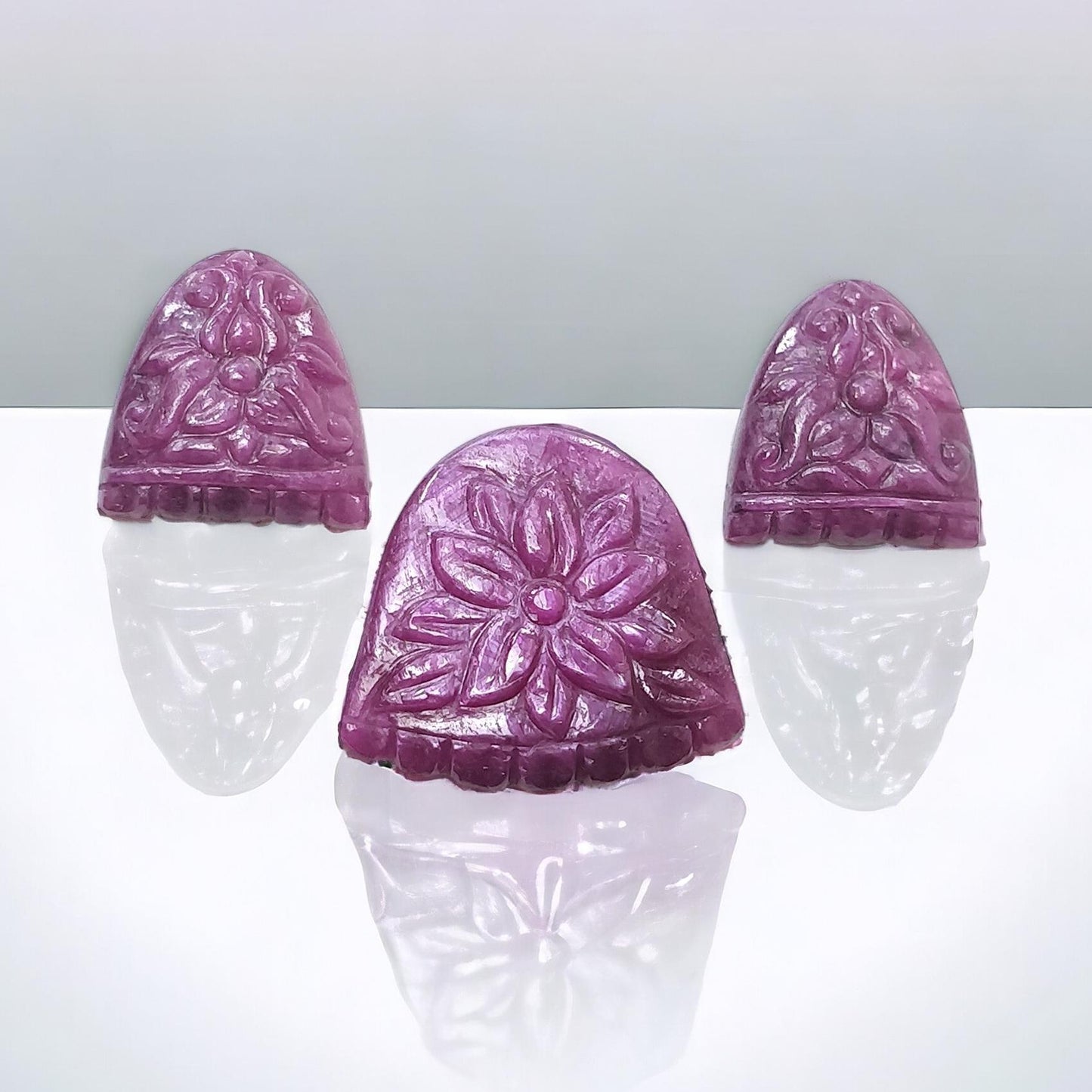 RUBY Gemstone Carving : 56.20cts Natural Untreated Unheated Red Ruby Hand Carved Uneven Shape 17*16mm - 23*19mm 3pcs