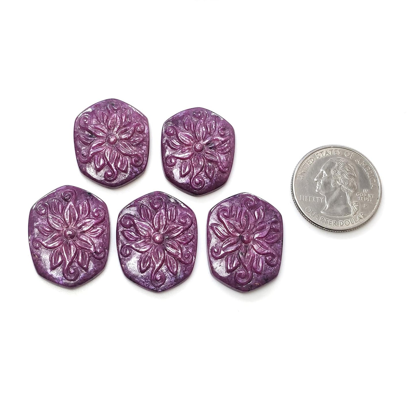 RUBY Gemstone Carving : 112.80cts Natural Untreated Unheated Red Ruby Hand Carved Hexagon Shape 25*20mm - 27*21mm 5pcs