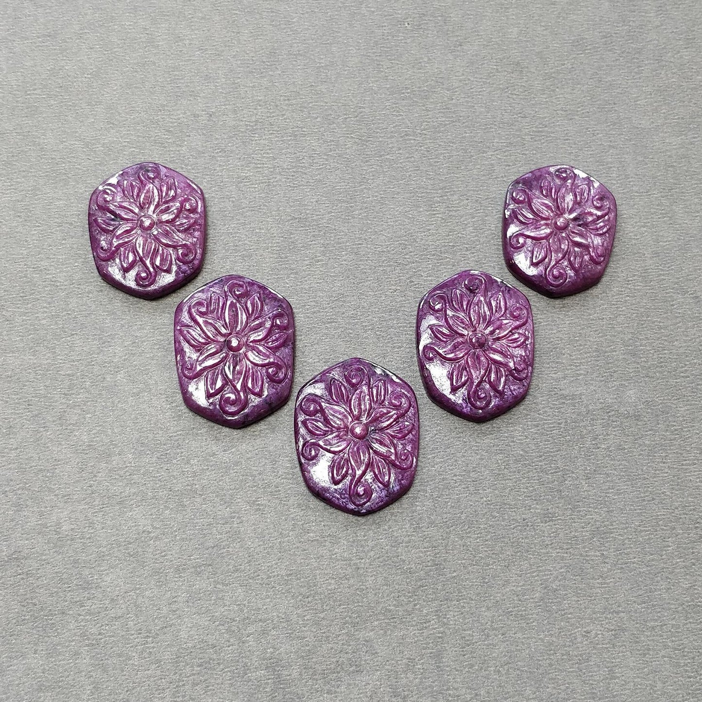 RUBY Gemstone Carving : 112.80cts Natural Untreated Unheated Red Ruby Hand Carved Hexagon Shape 25*20mm - 27*21mm 5pcs