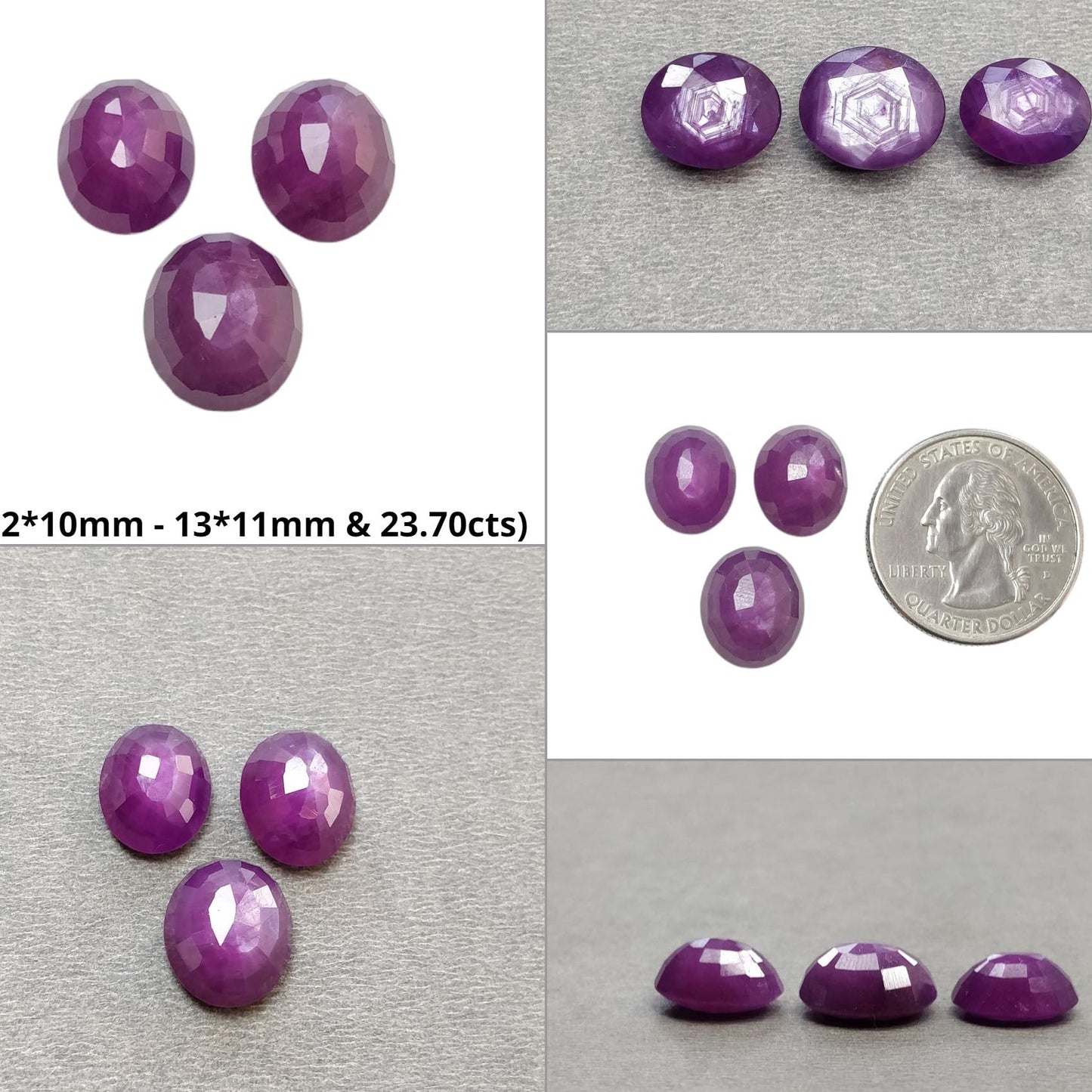 RUBY Gemstone Step Cut : Natural Untreated Unheated Raspberry Sheen Red Ruby Oval Shape 3pcs Set